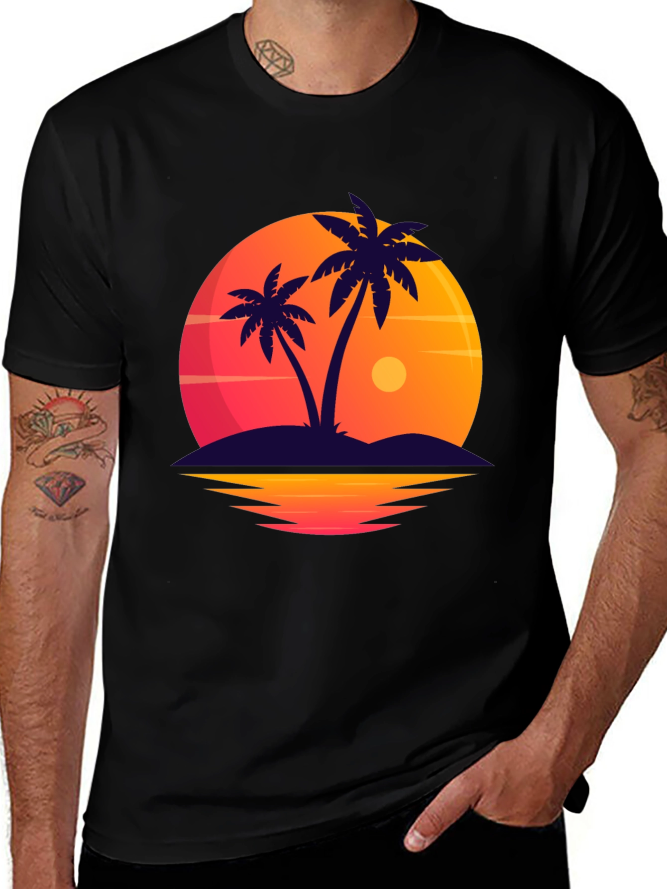 Tropical Sunset Palm Tree Graphic T-Shirt
