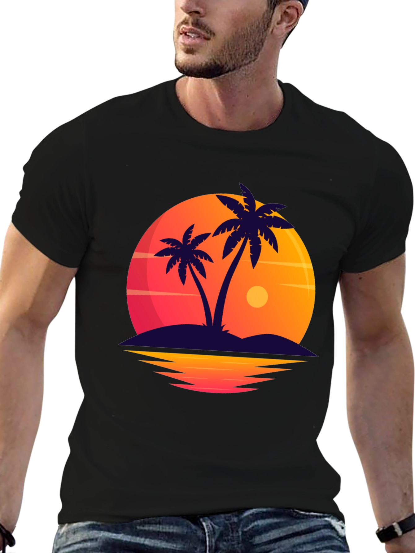 Tropical Sunset Palm Tree Graphic T-Shirt