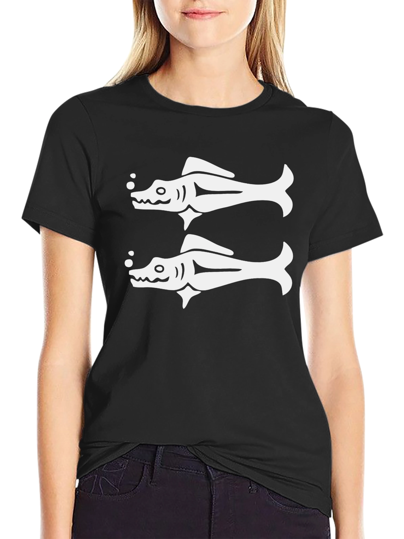 Double Fish Graphic Tee - Black Cotton T-Shirt