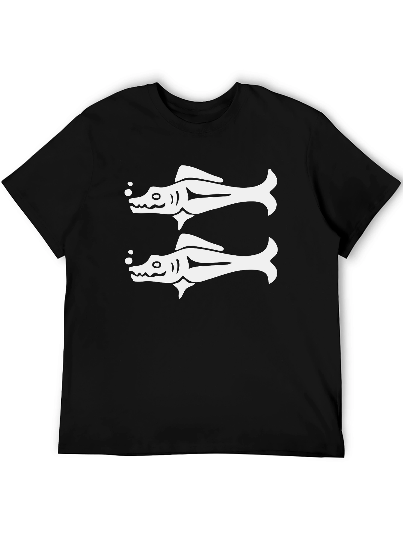 Double Fish Graphic Tee - Black Cotton T-Shirt