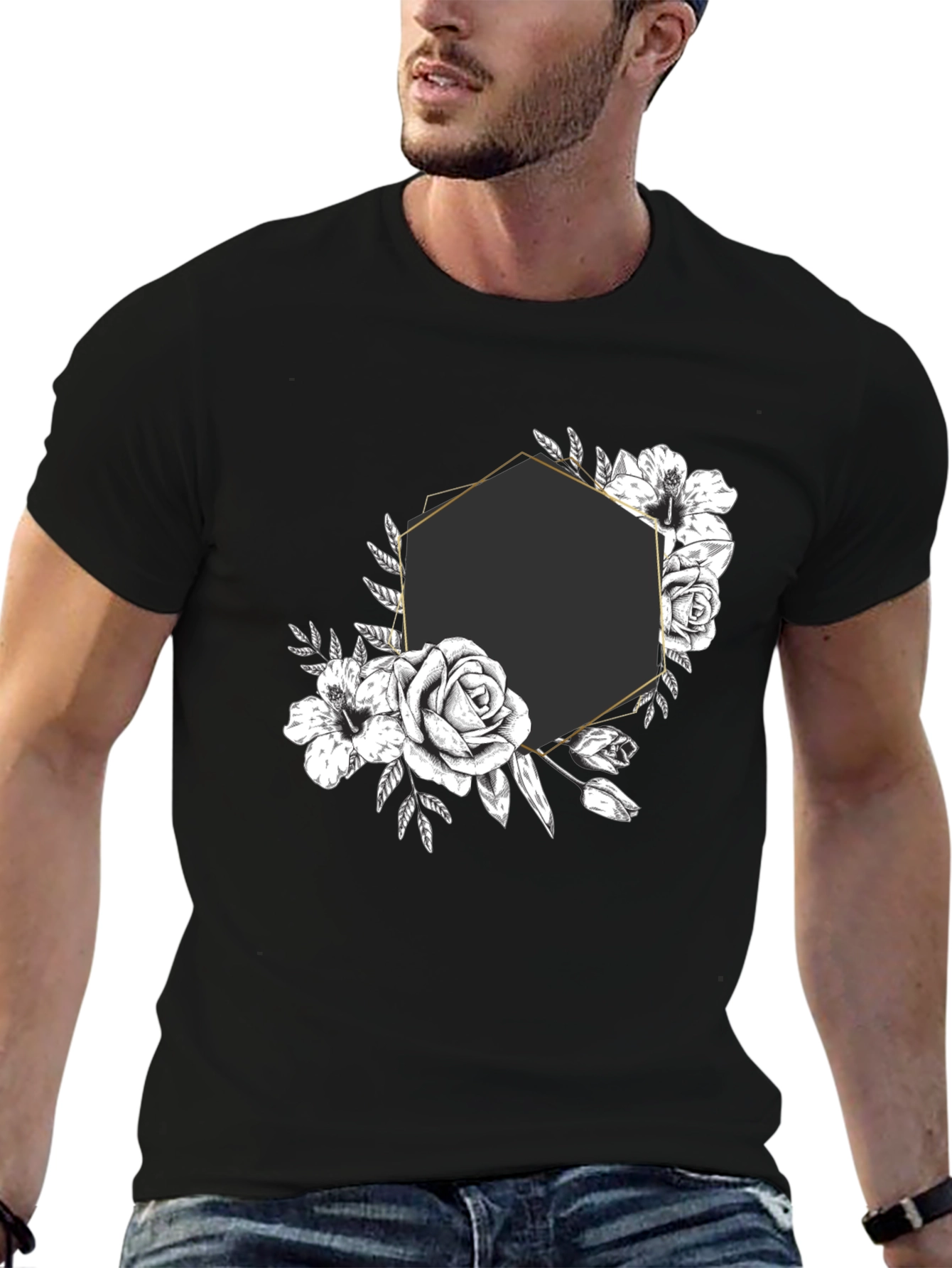 Floral Hexagon Graphic Tee - Black