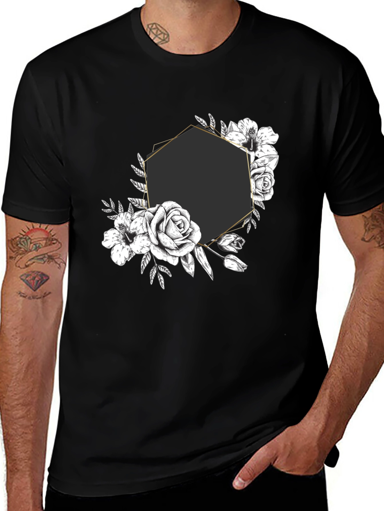 Floral Hexagon Graphic Tee - Black