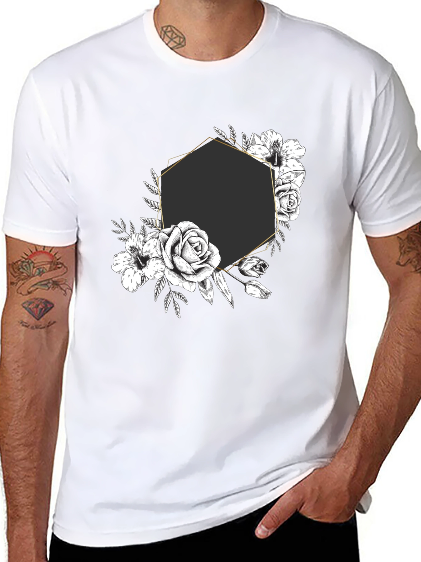 Floral Hexagon Graphic Tee - Black