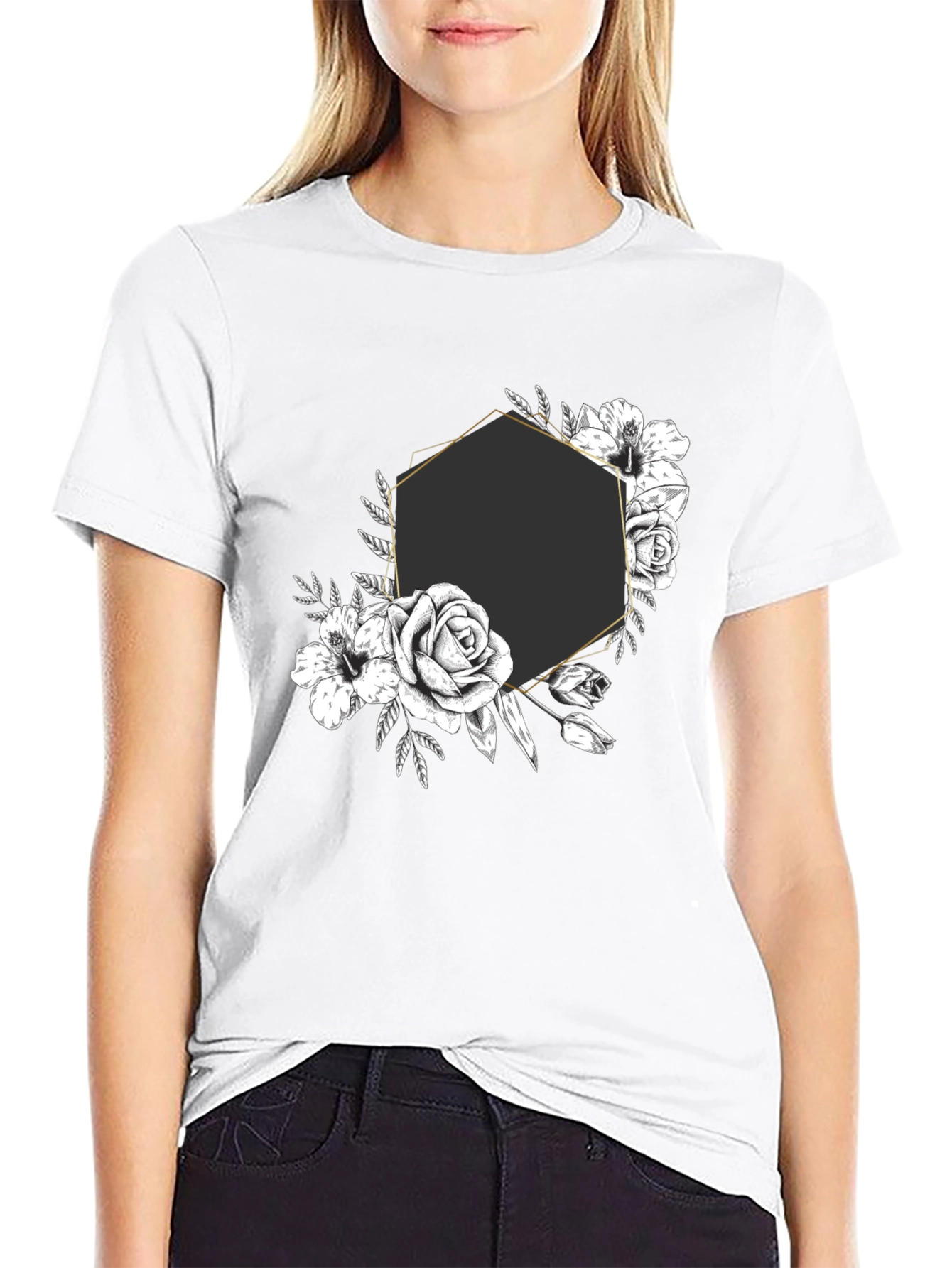 Floral Hexagon Graphic Tee - Black