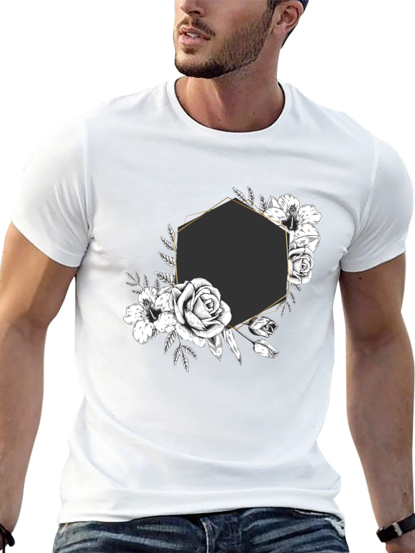 Floral Hexagon Graphic Tee - Black