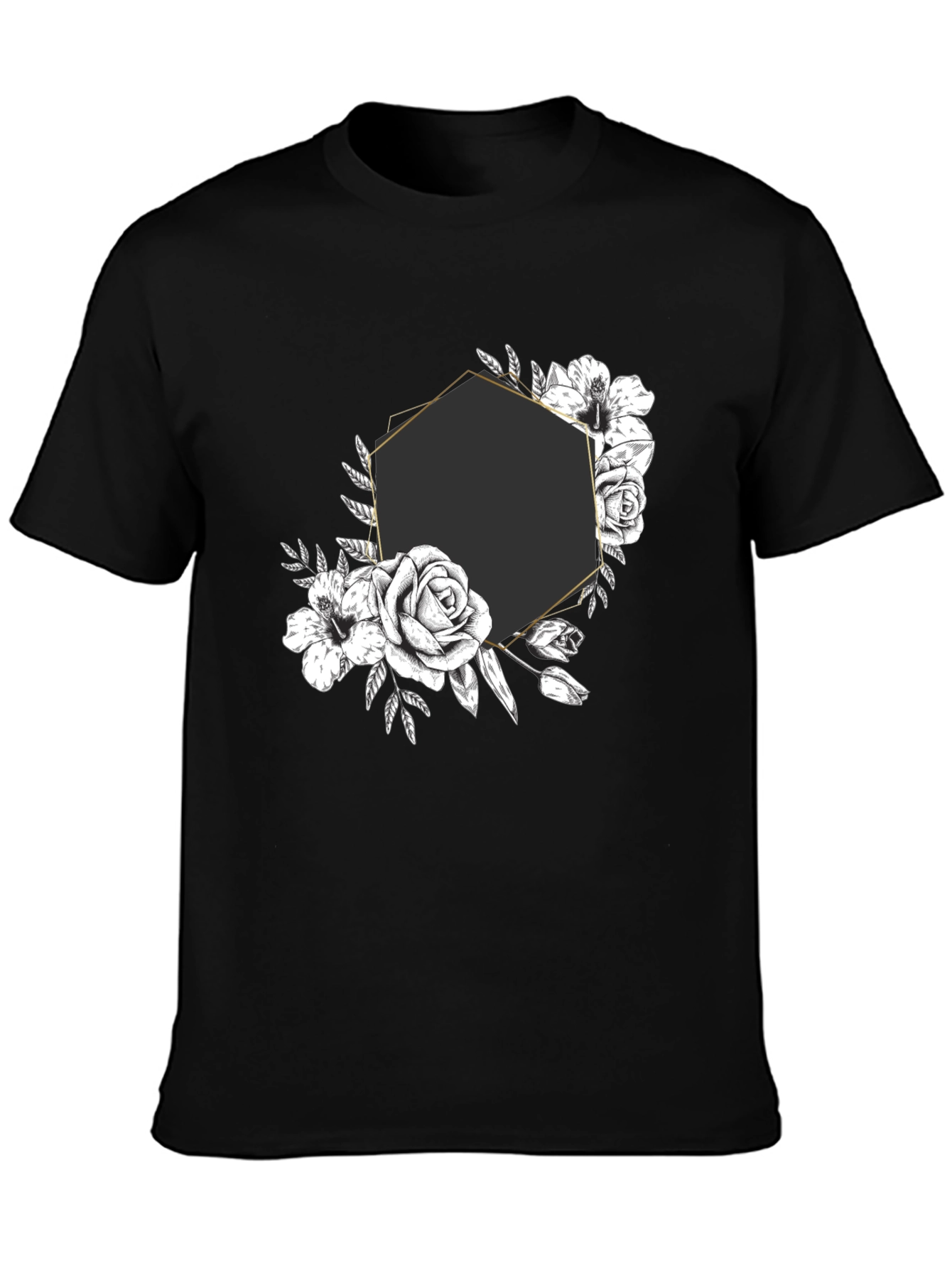 Floral Hexagon Graphic Tee - Black