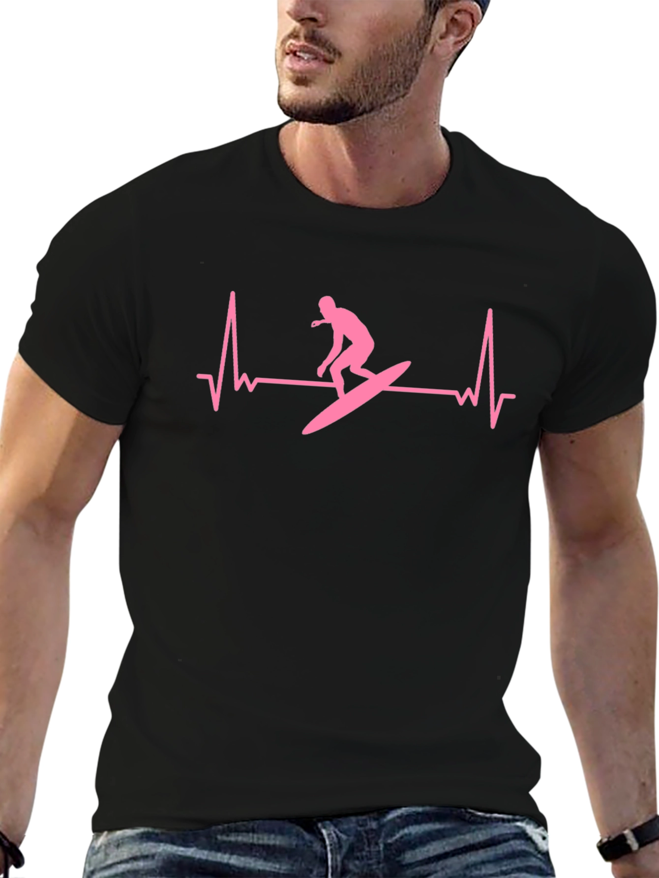 Surfer Heartbeat Graphic Tee - Black
