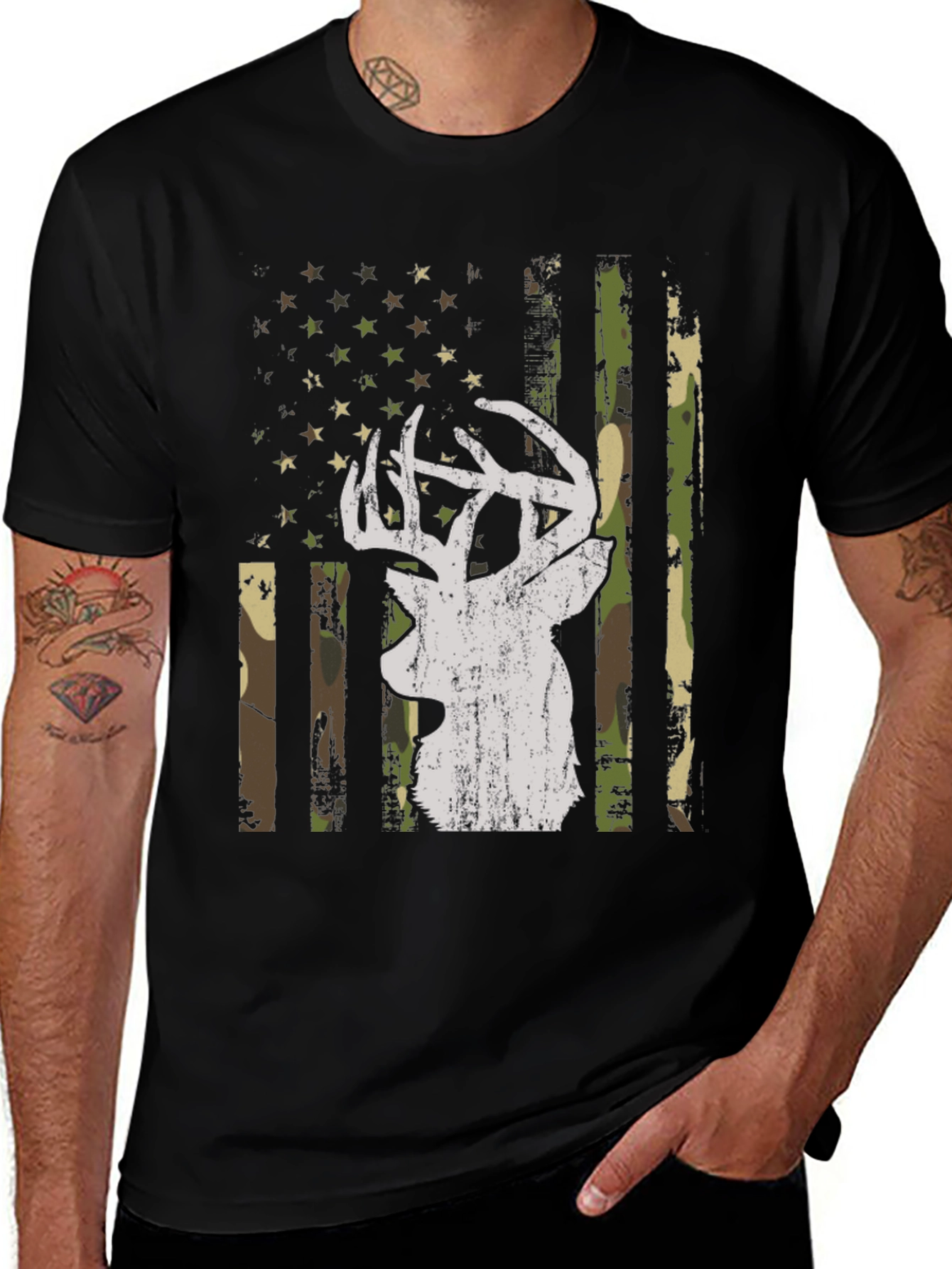 Deer Camo American Flag Graphic T-Shirt