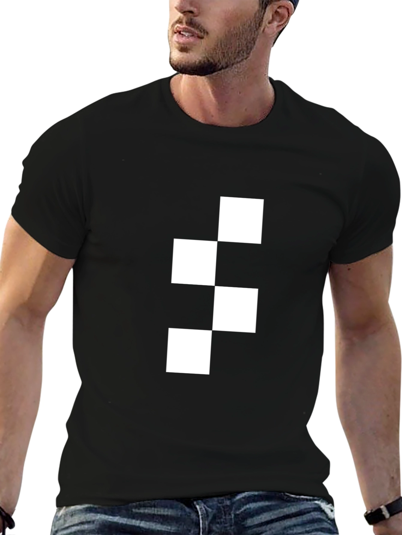 Modern Checkered Block Graphic Tee - Black