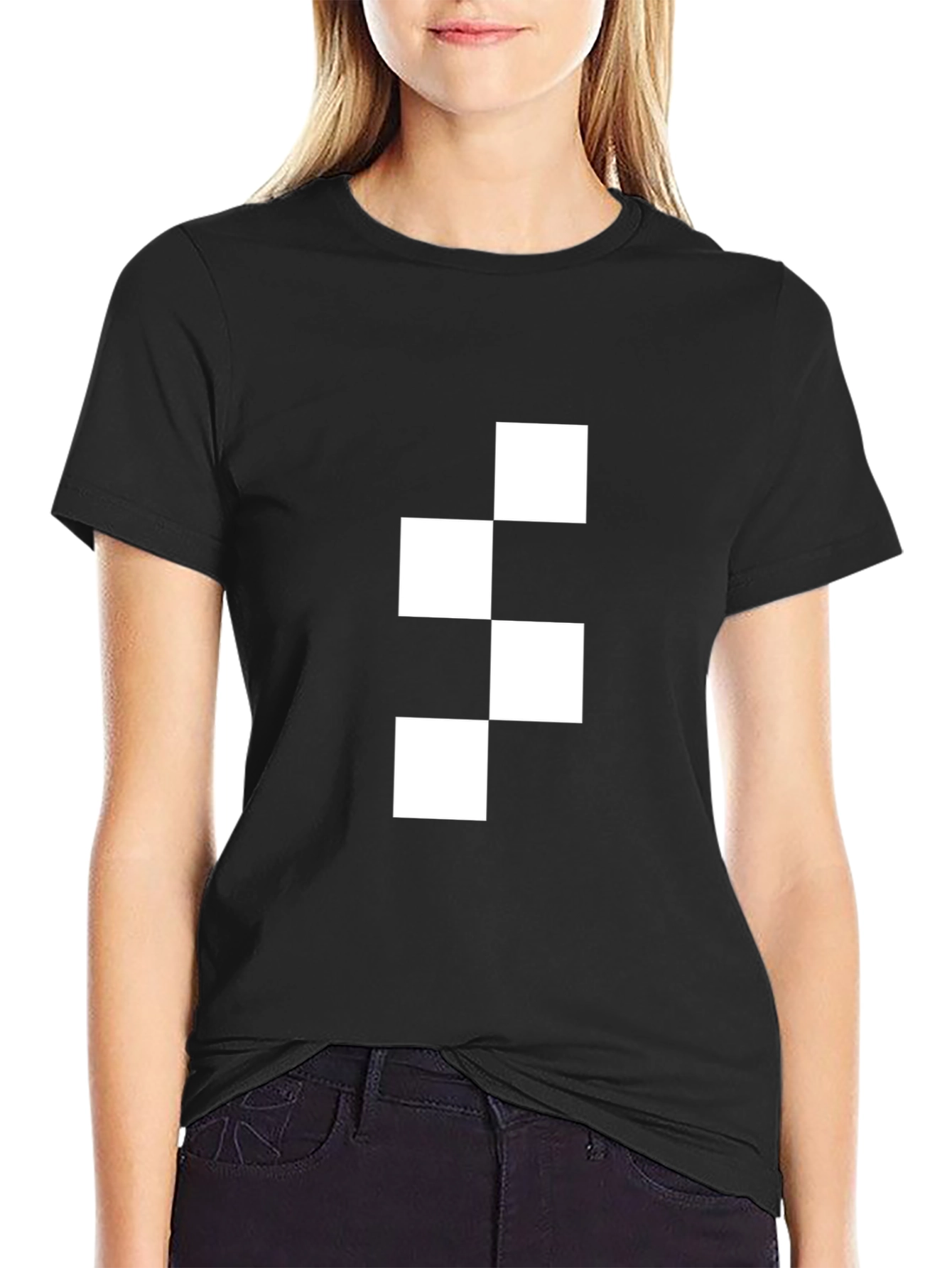 Modern Checkered Block Graphic Tee - Black