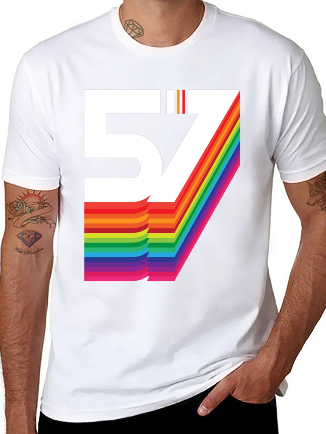 Retro 57 Rainbow Graphic T-Shirt - Black