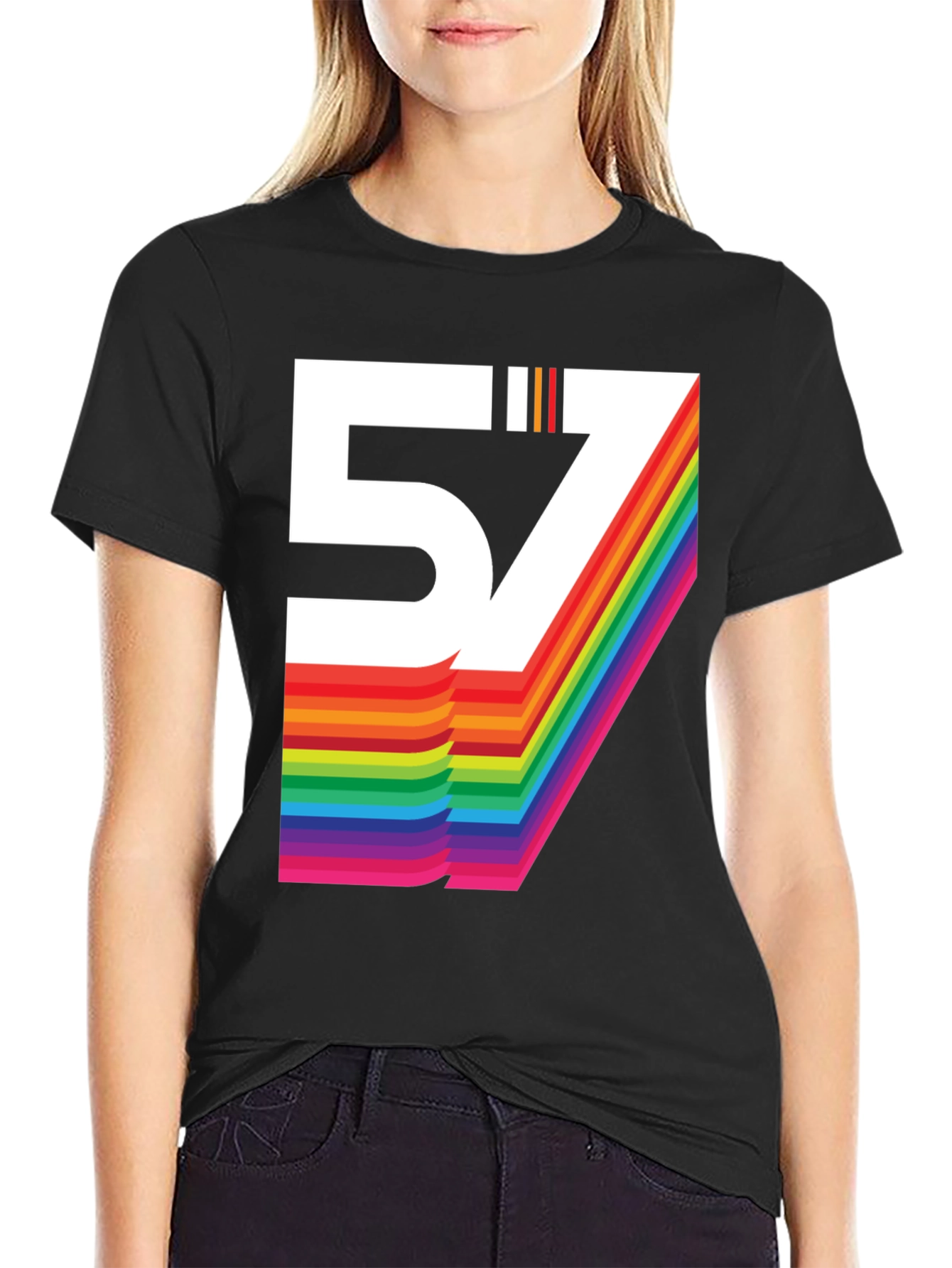 Retro 57 Rainbow Graphic T-Shirt - Black