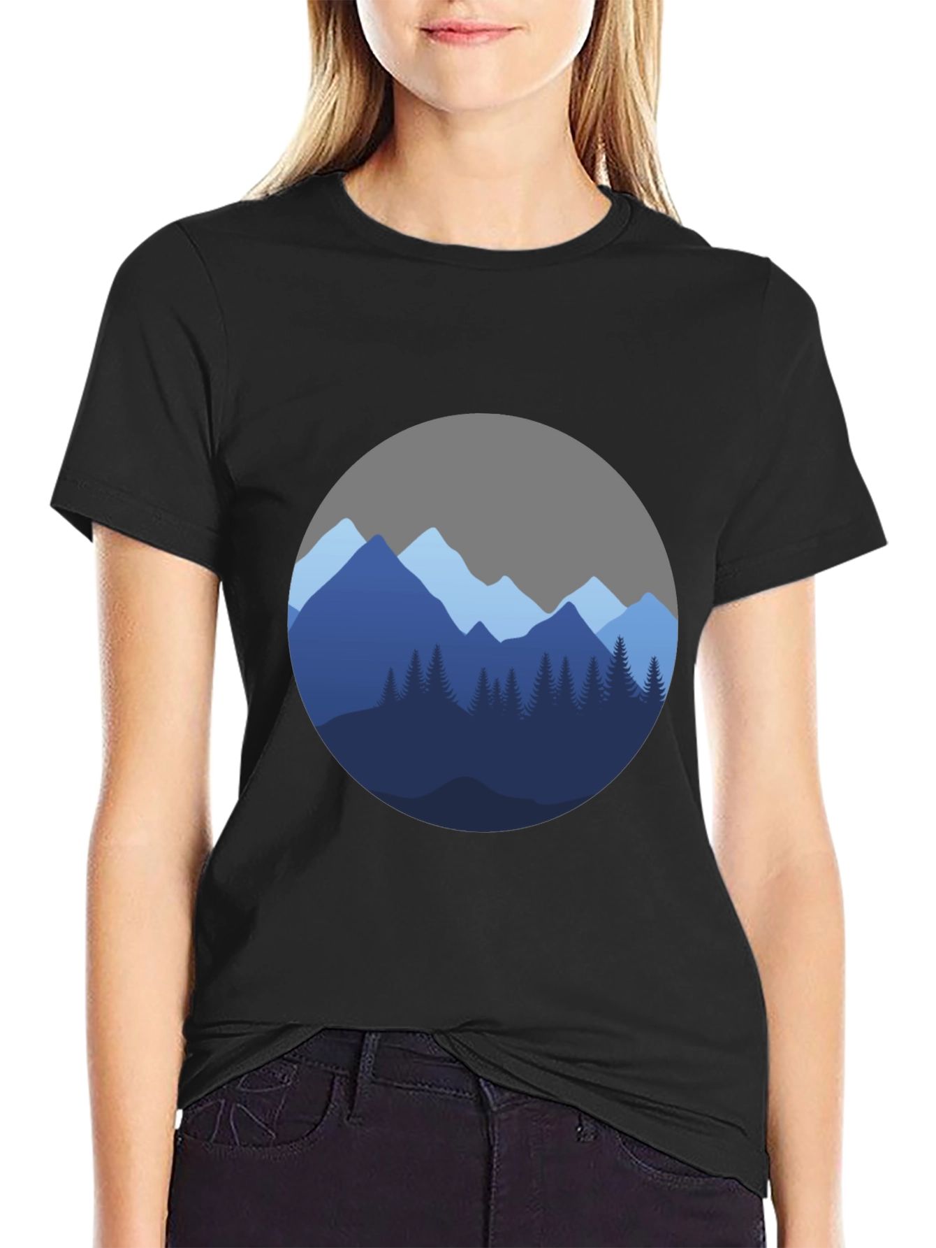 Mountain Scene Graphic Black T-Shirt