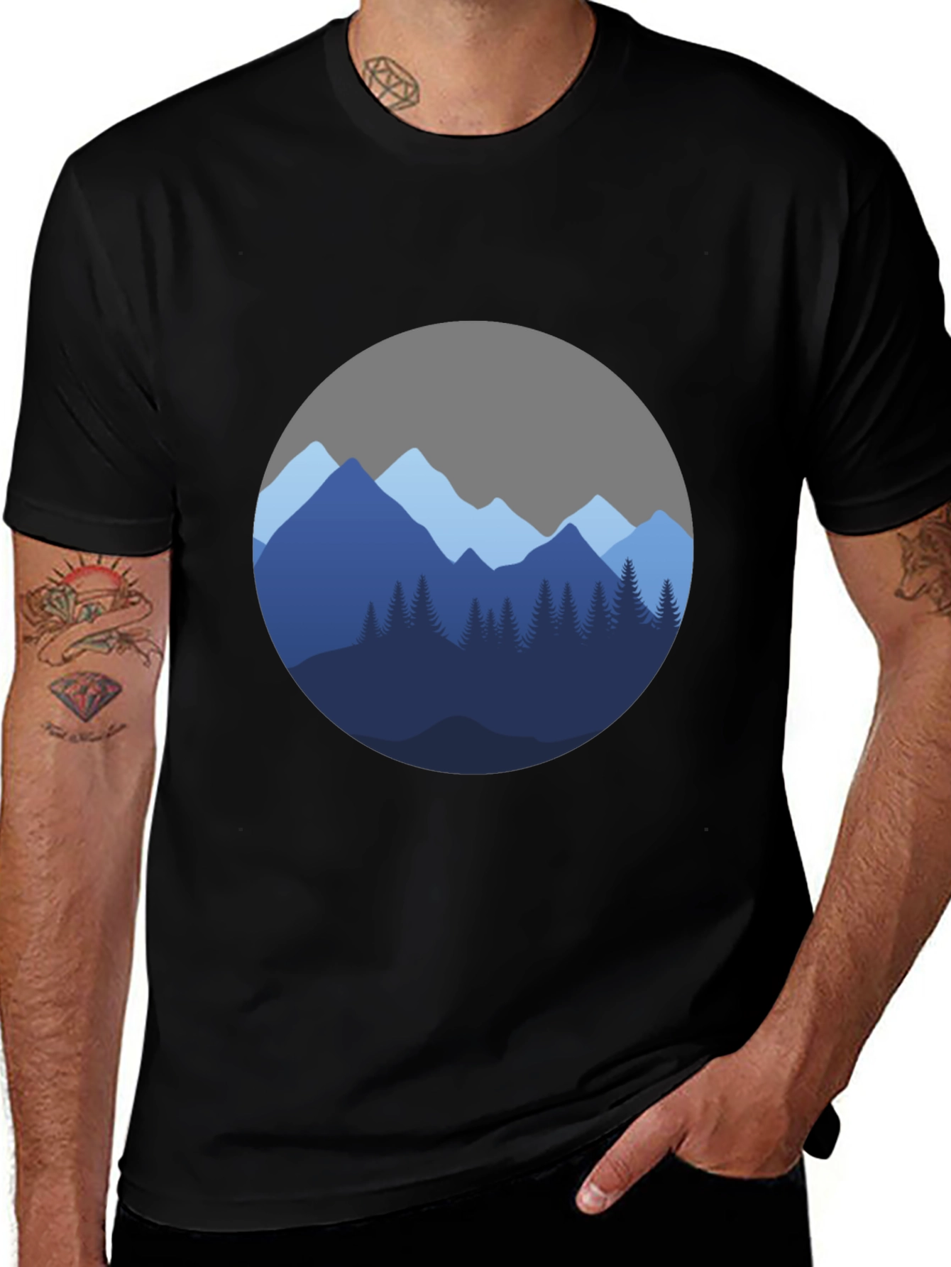 Mountain Scene Graphic Black T-Shirt