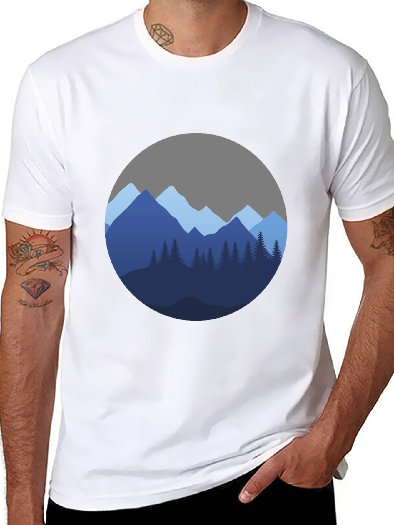 Mountain Scene Graphic Black T-Shirt