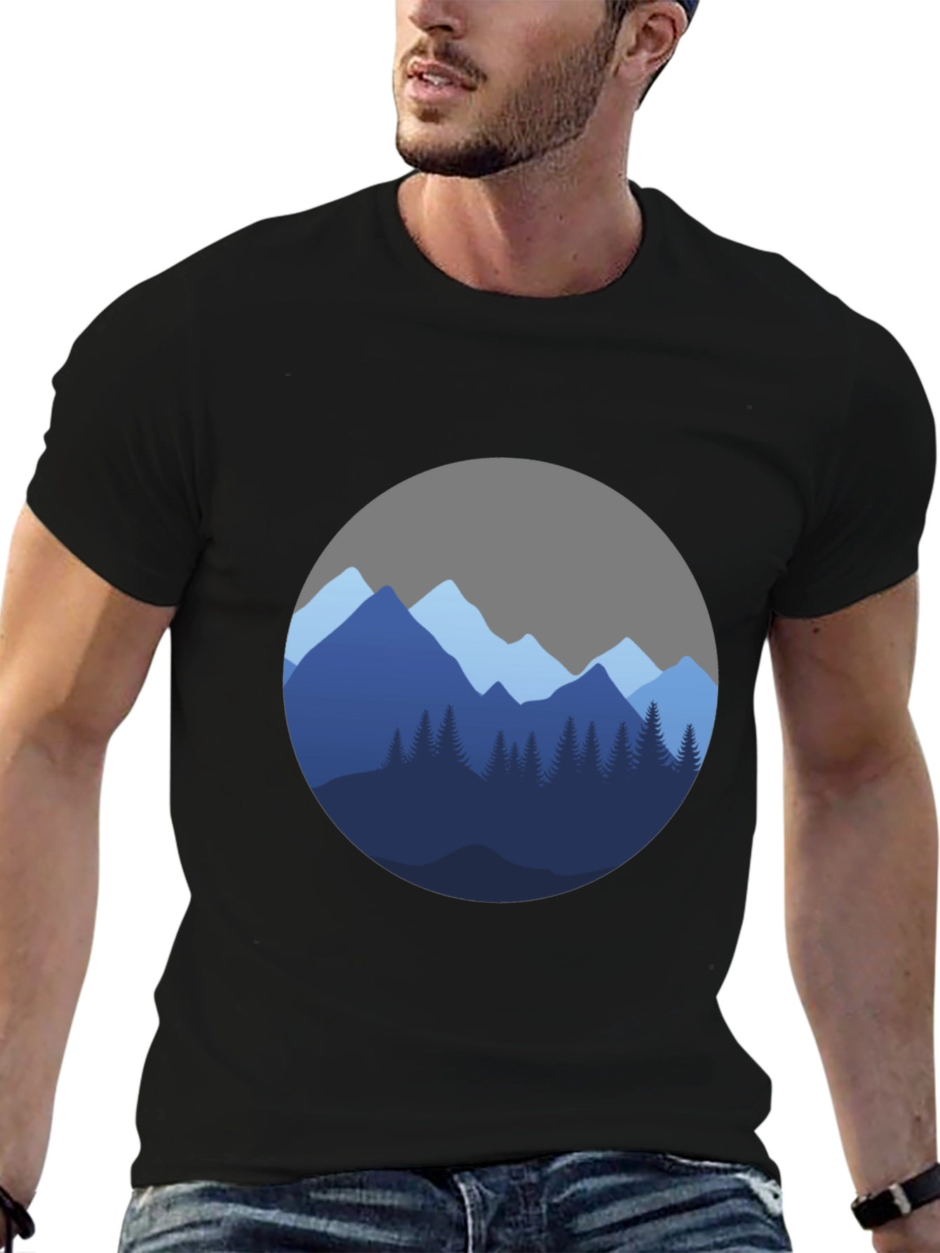 Mountain Scene Graphic Black T-Shirt