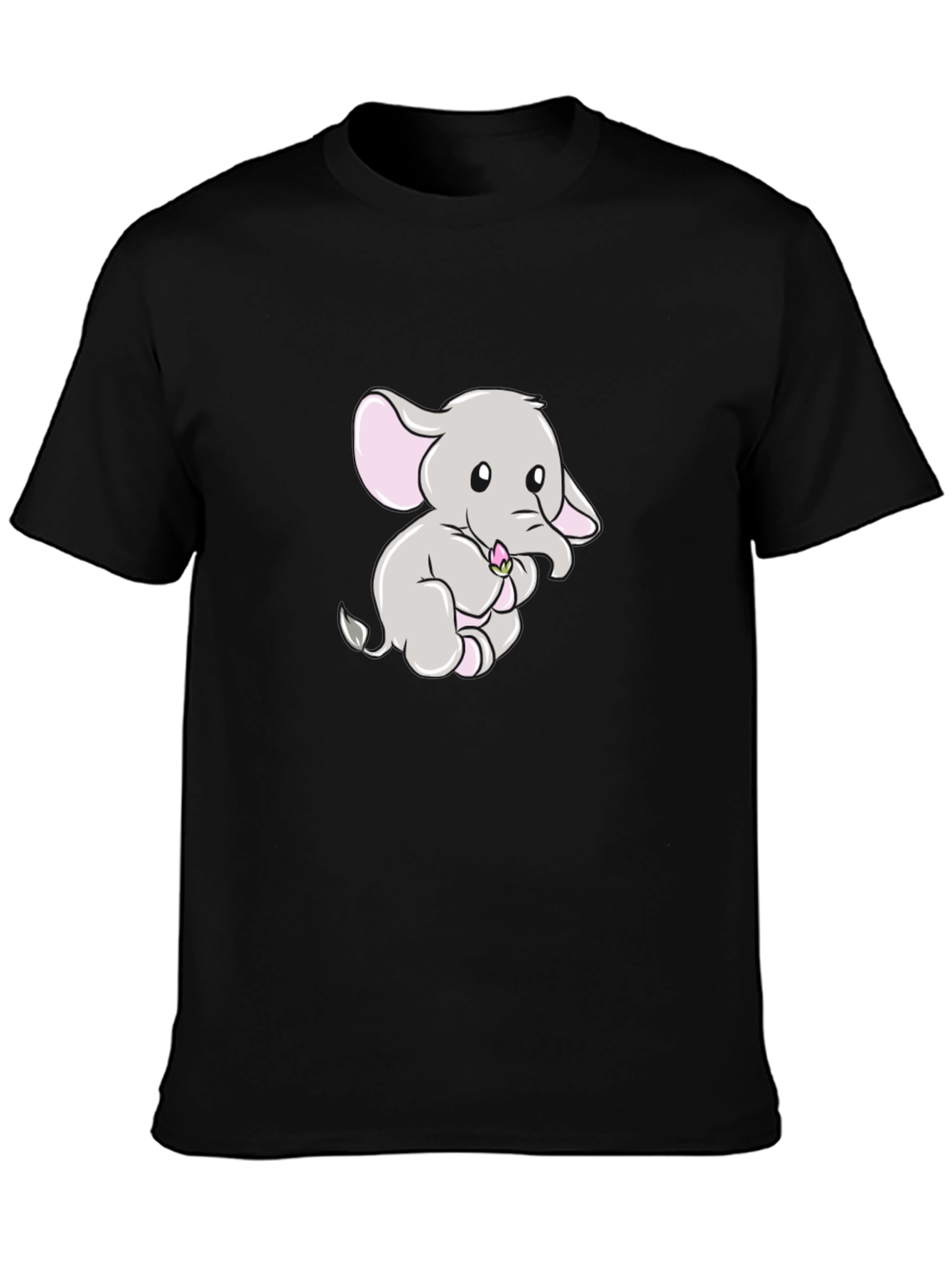 Cute Elephant Graphic Print Black T-Shirt