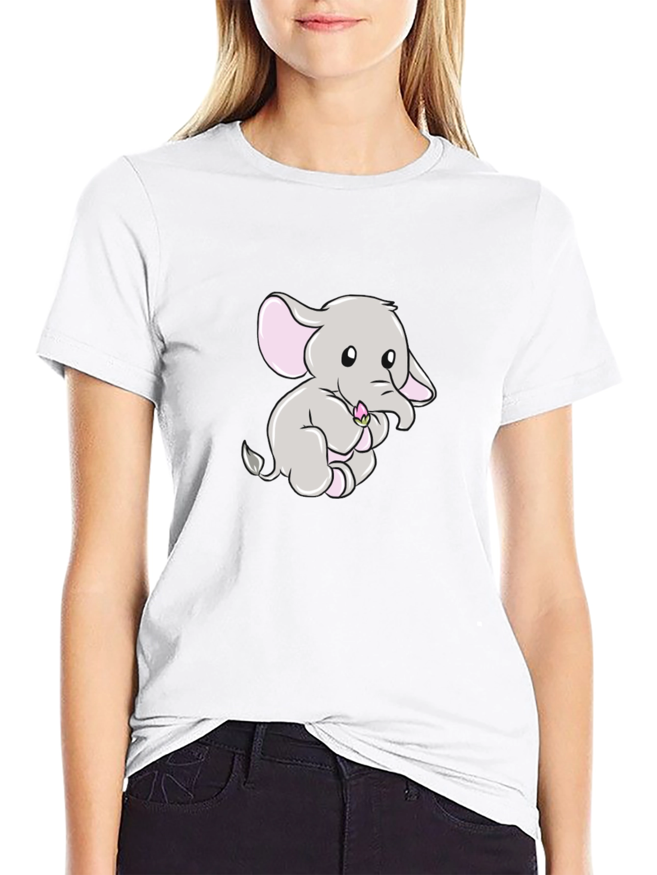 Cute Elephant Graphic Print Black T-Shirt