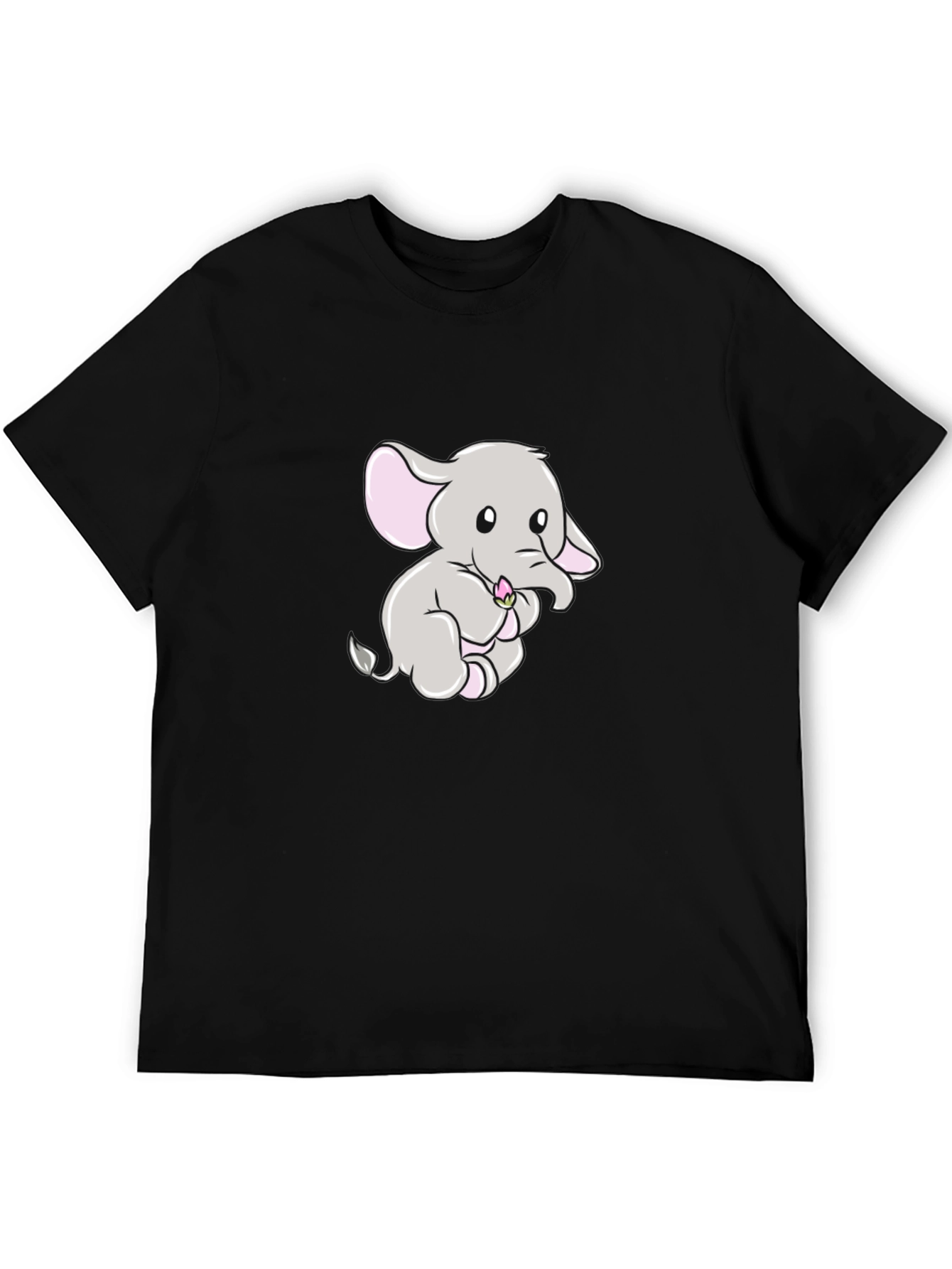 Cute Elephant Graphic Print Black T-Shirt