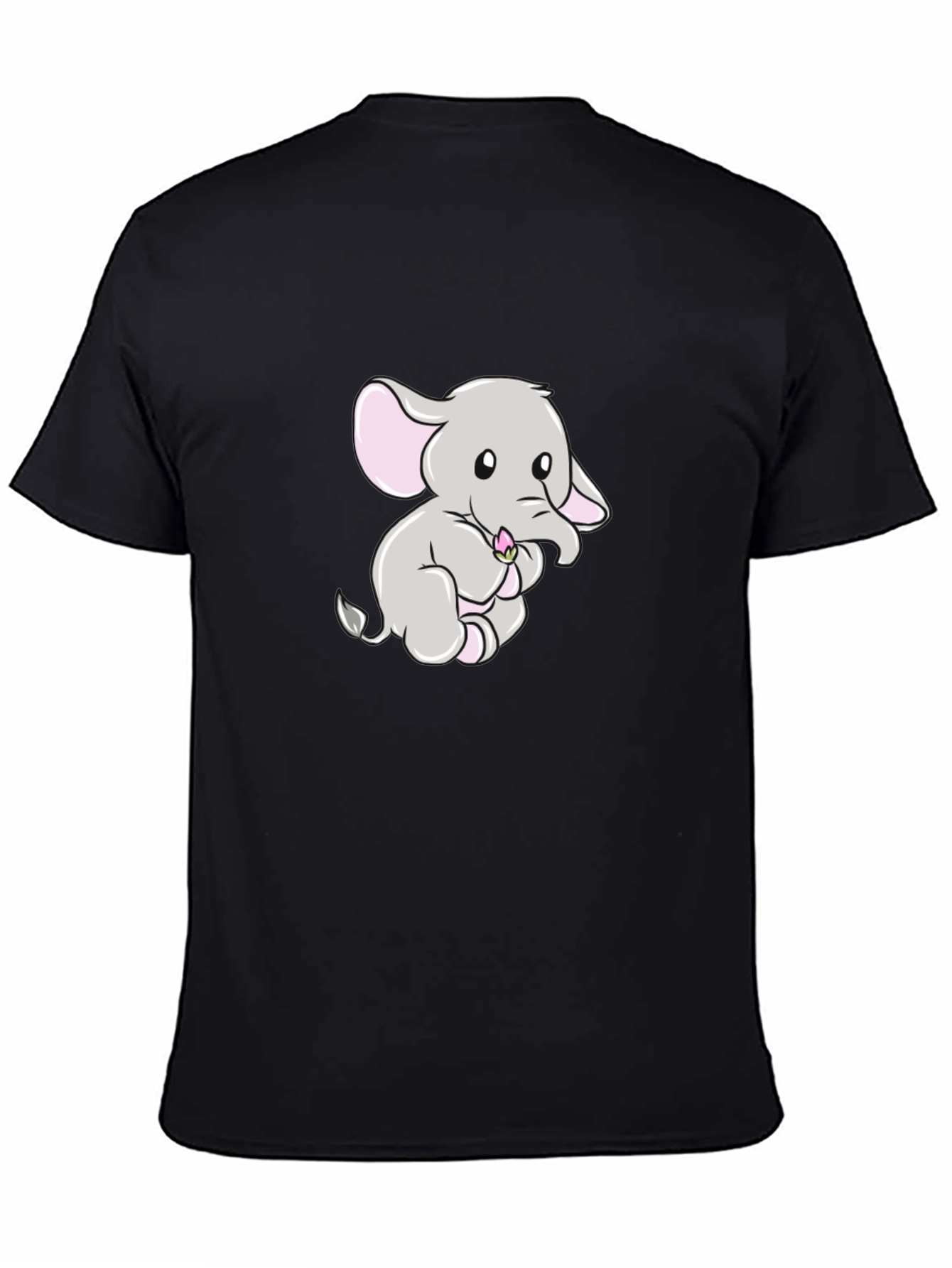 Cute Elephant Graphic Print Black T-Shirt