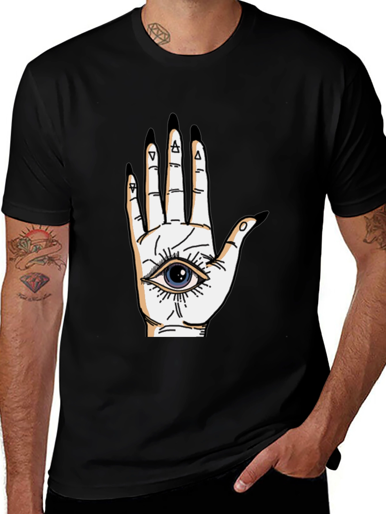Eye-in-Hand Graphic Tee - All Seeing Black T-Shirt
