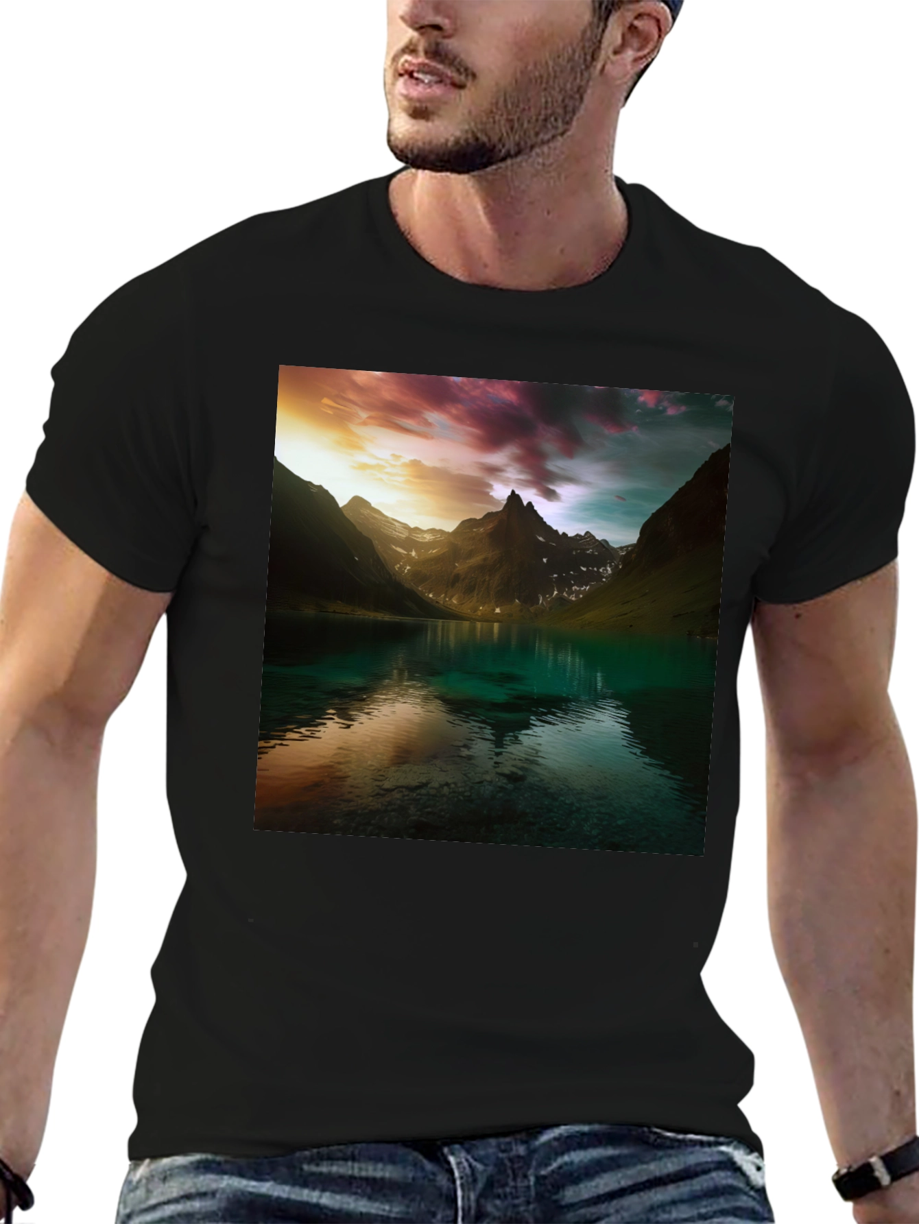 Mountain Lake Graphic Tee - Nature Scenery T-Shirt