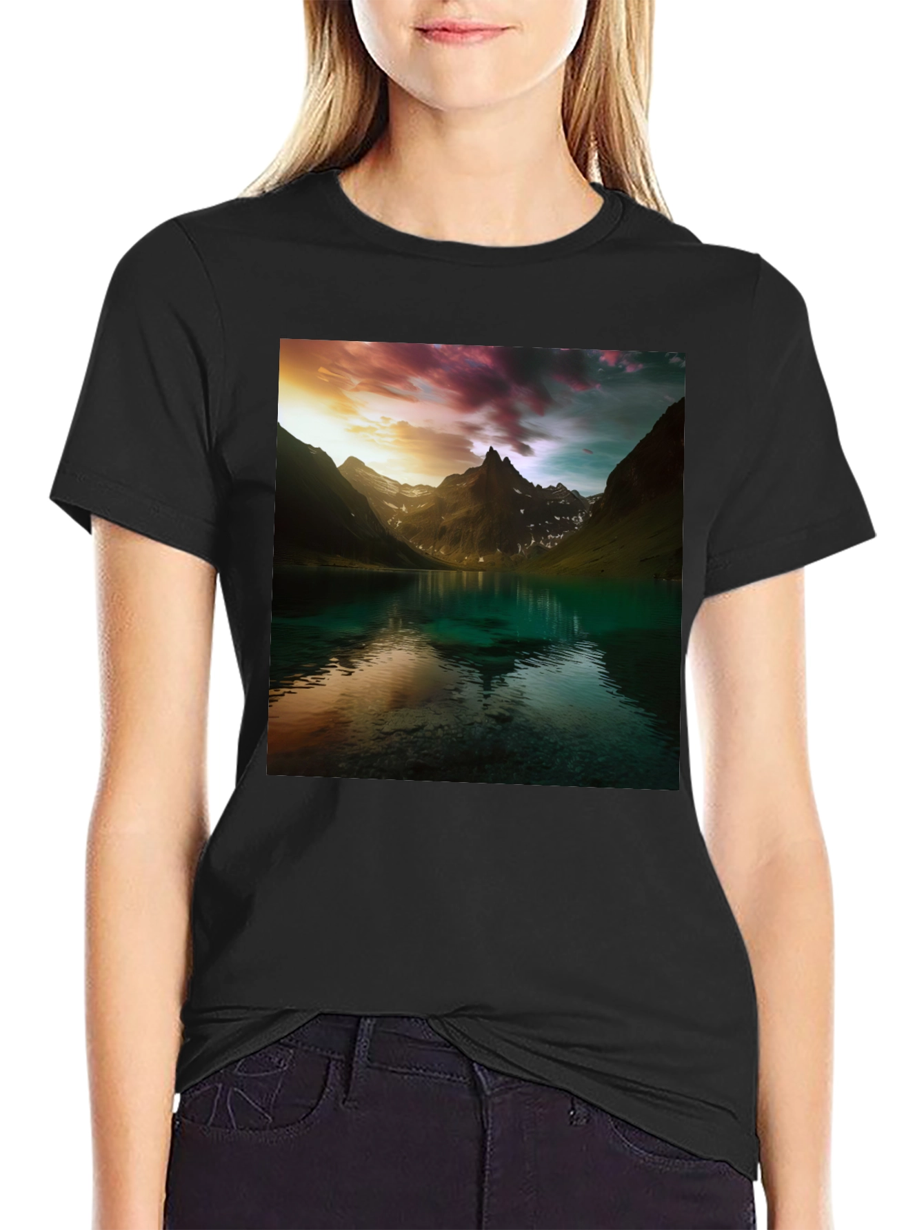 Mountain Lake Graphic Tee - Nature Scenery T-Shirt