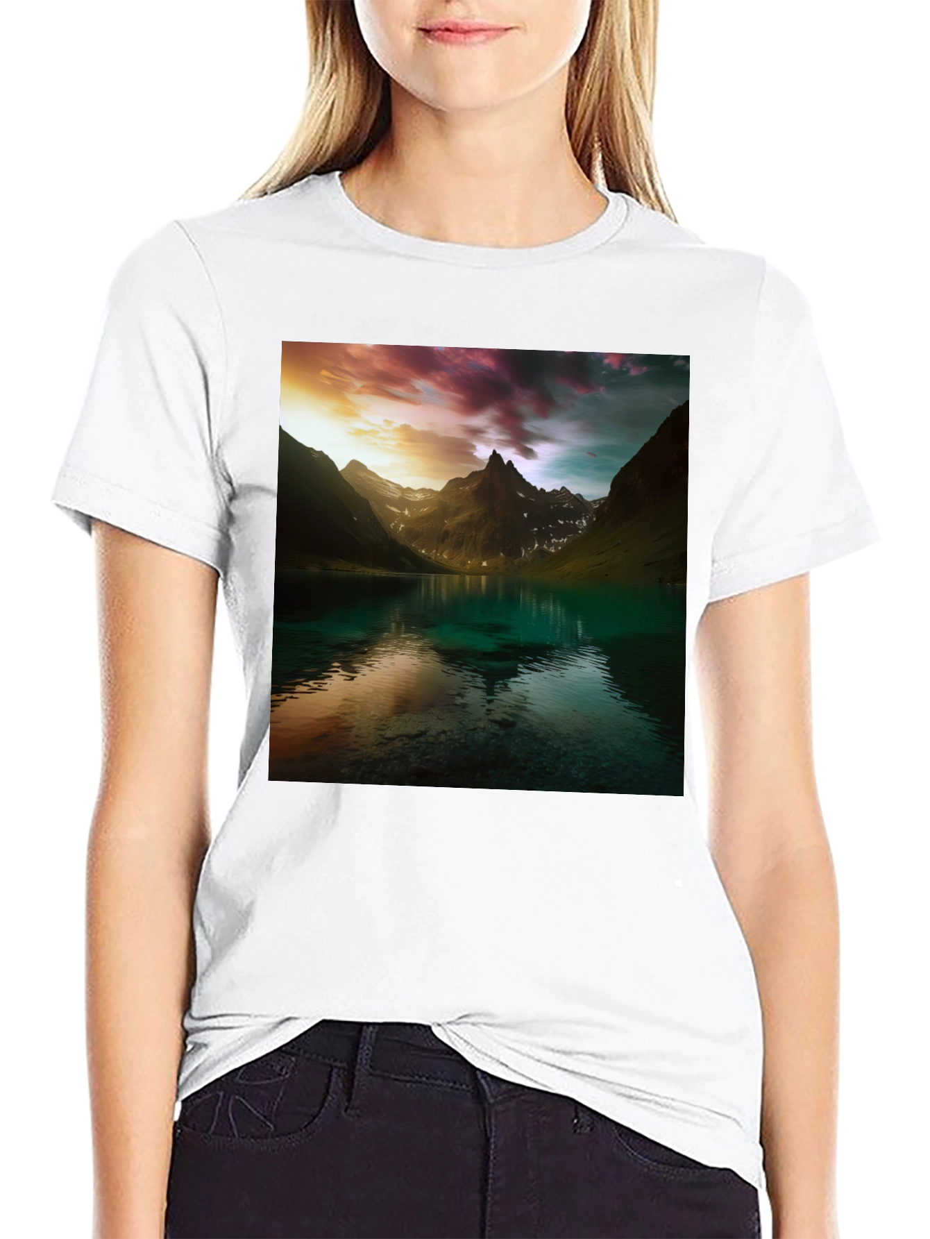 Mountain Lake Graphic Tee - Nature Scenery T-Shirt