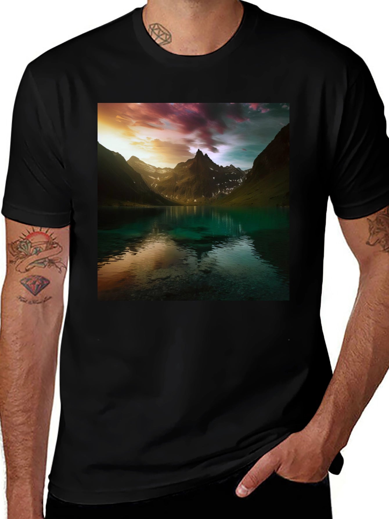 Mountain Lake Graphic Tee - Nature Scenery T-Shirt