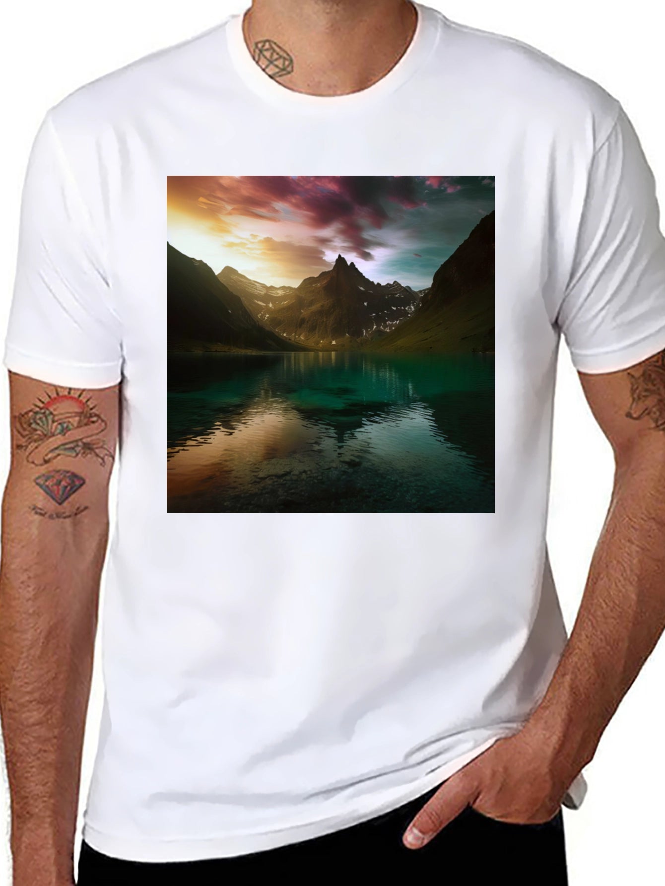 Mountain Lake Graphic Tee - Nature Scenery T-Shirt