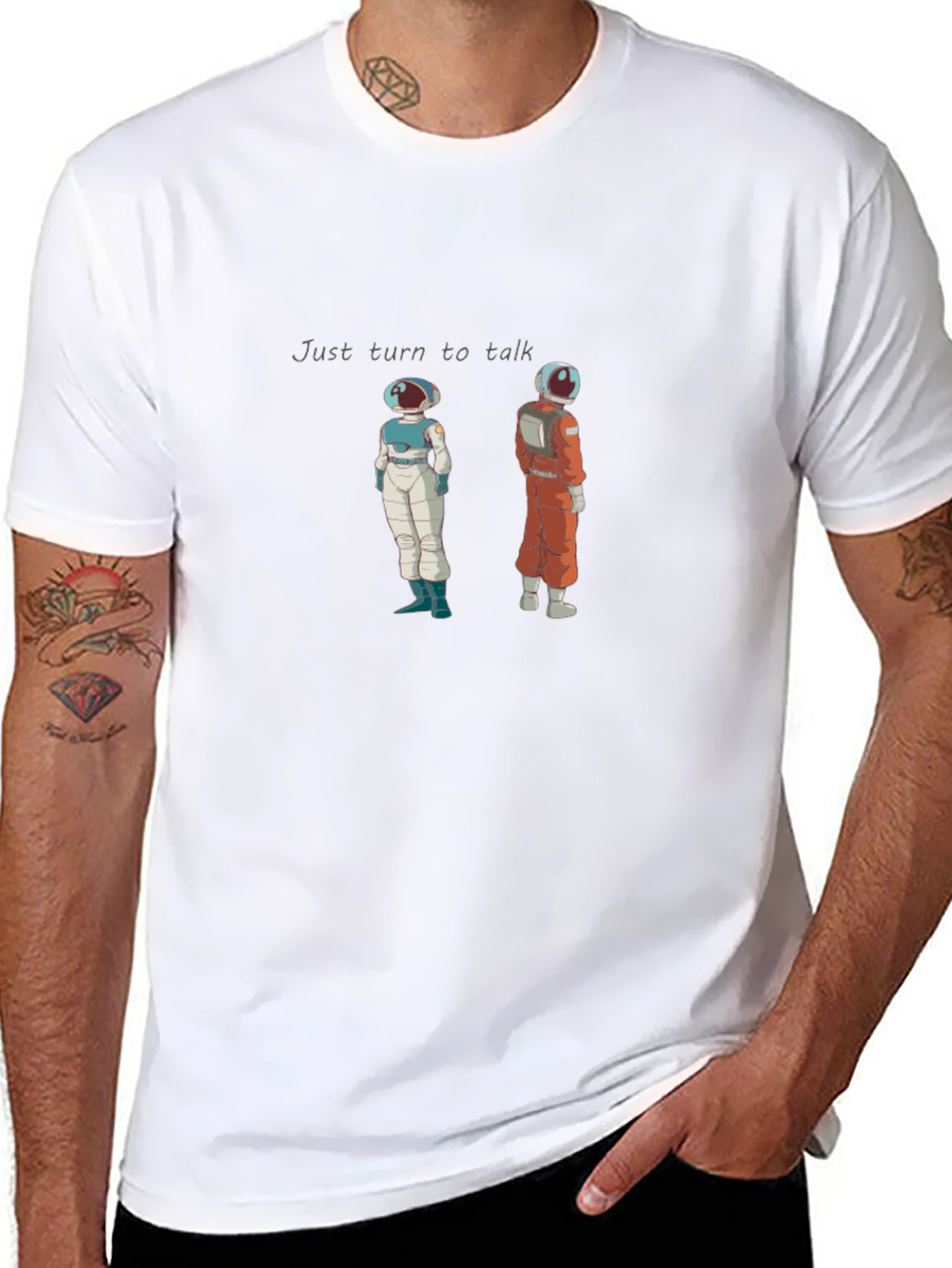 Turn to Talk Graphic Tee - Trendy Astronaut Design