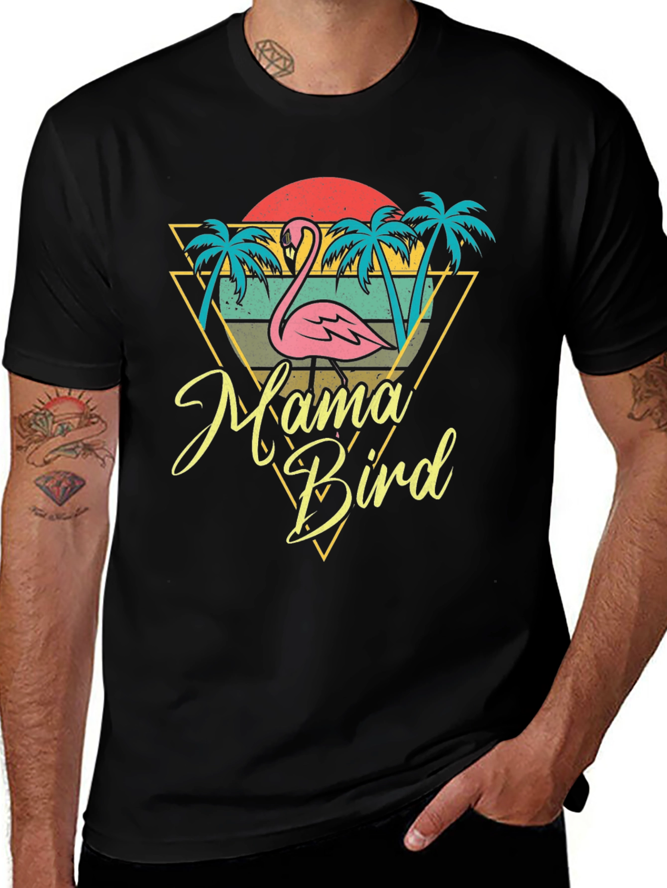 Mama Bird Flamingo Graphic Tee - Tropical Style