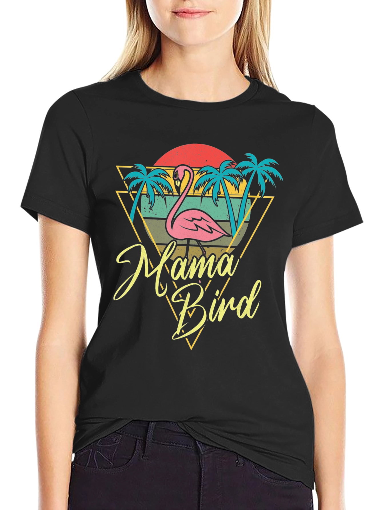 Mama Bird Flamingo Graphic Tee - Tropical Style