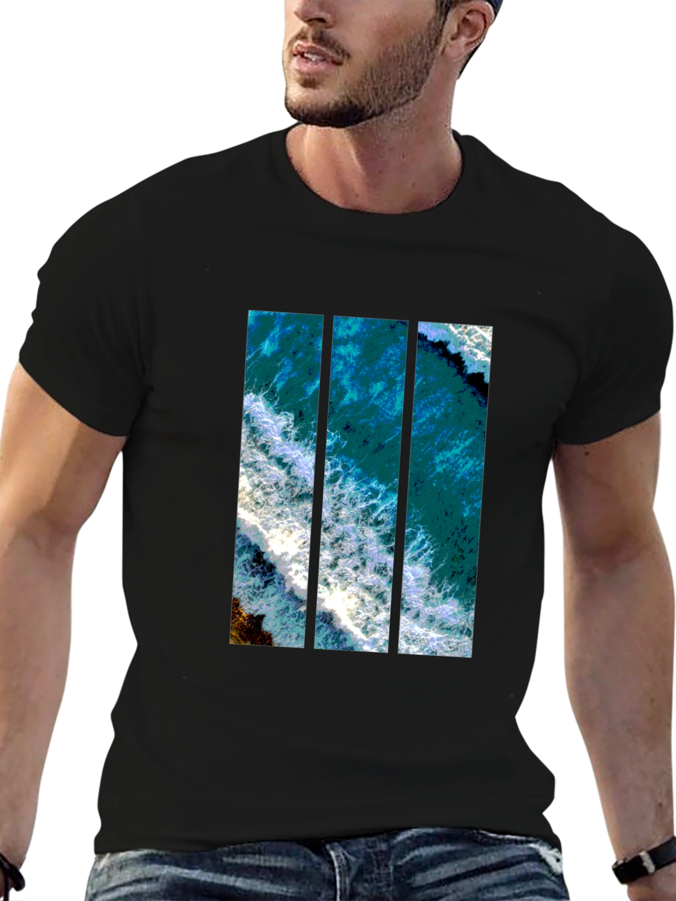 Ocean View Graphic Print Mens Black T-Shirt