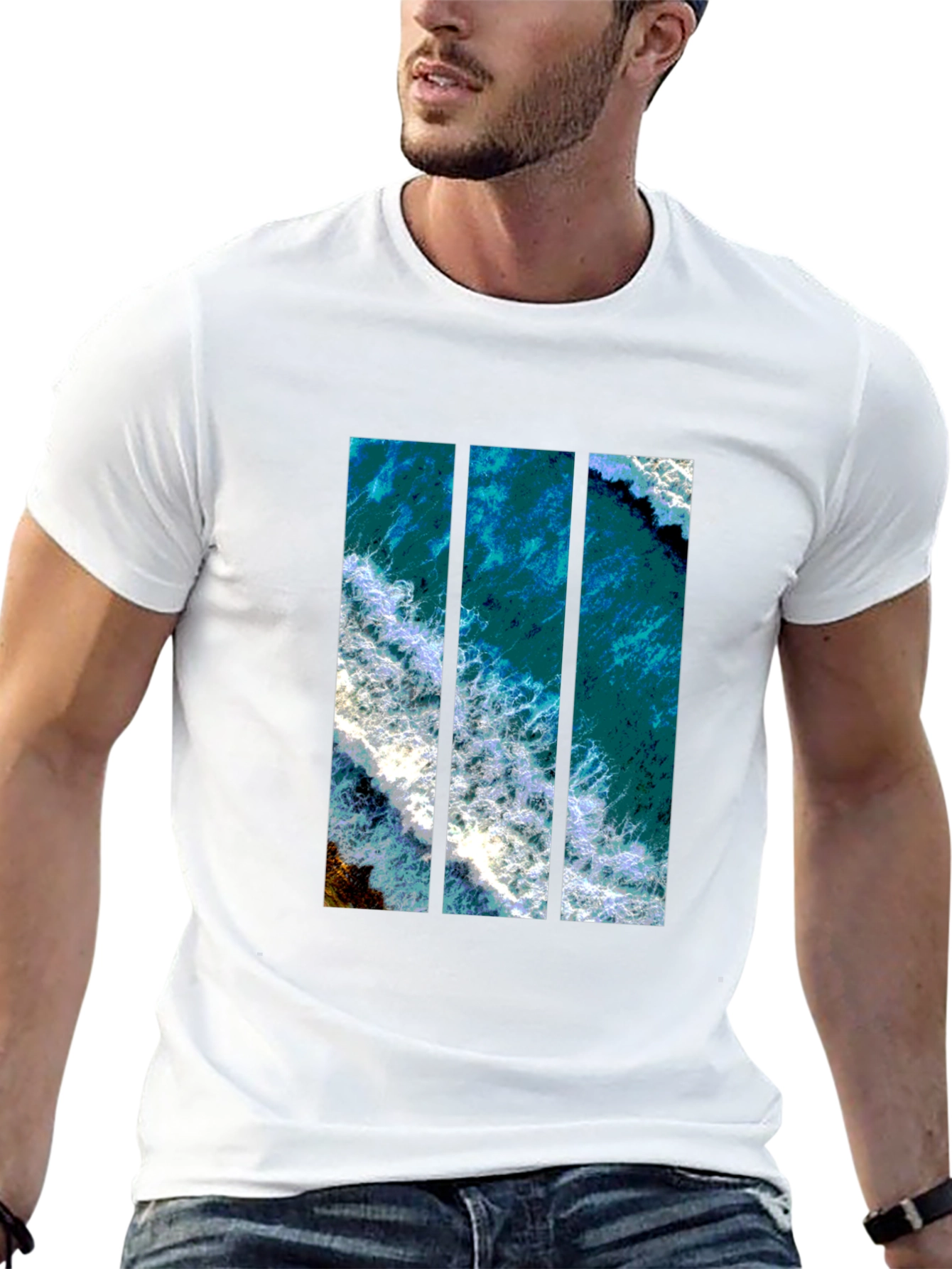 Ocean View Graphic Print Mens Black T-Shirt