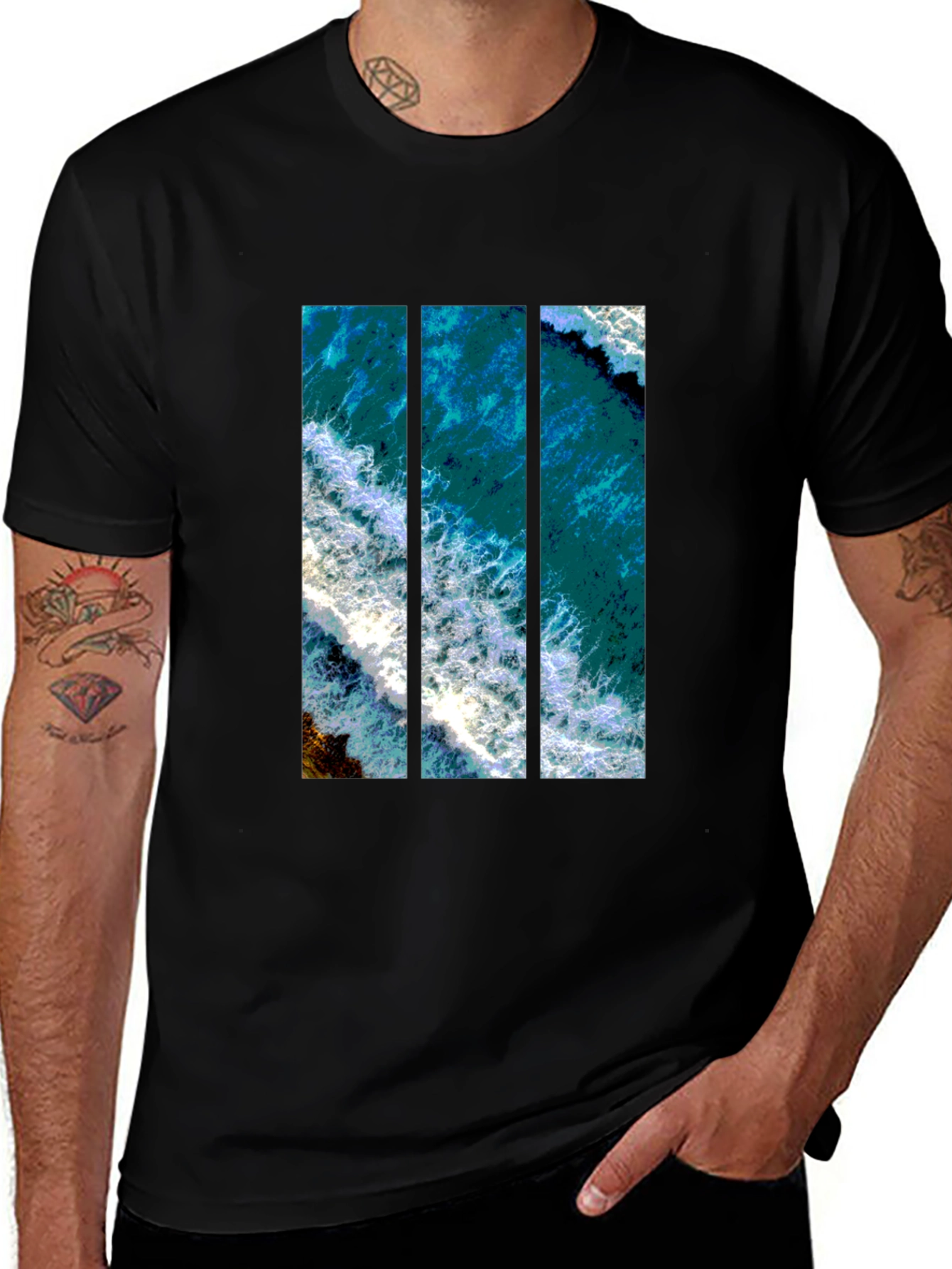 Ocean View Graphic Print Mens Black T-Shirt