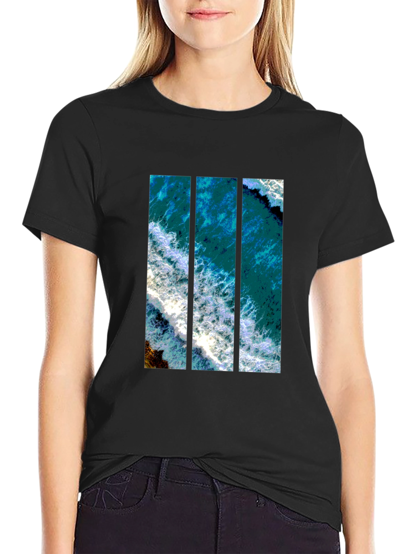 Ocean View Graphic Print Mens Black T-Shirt