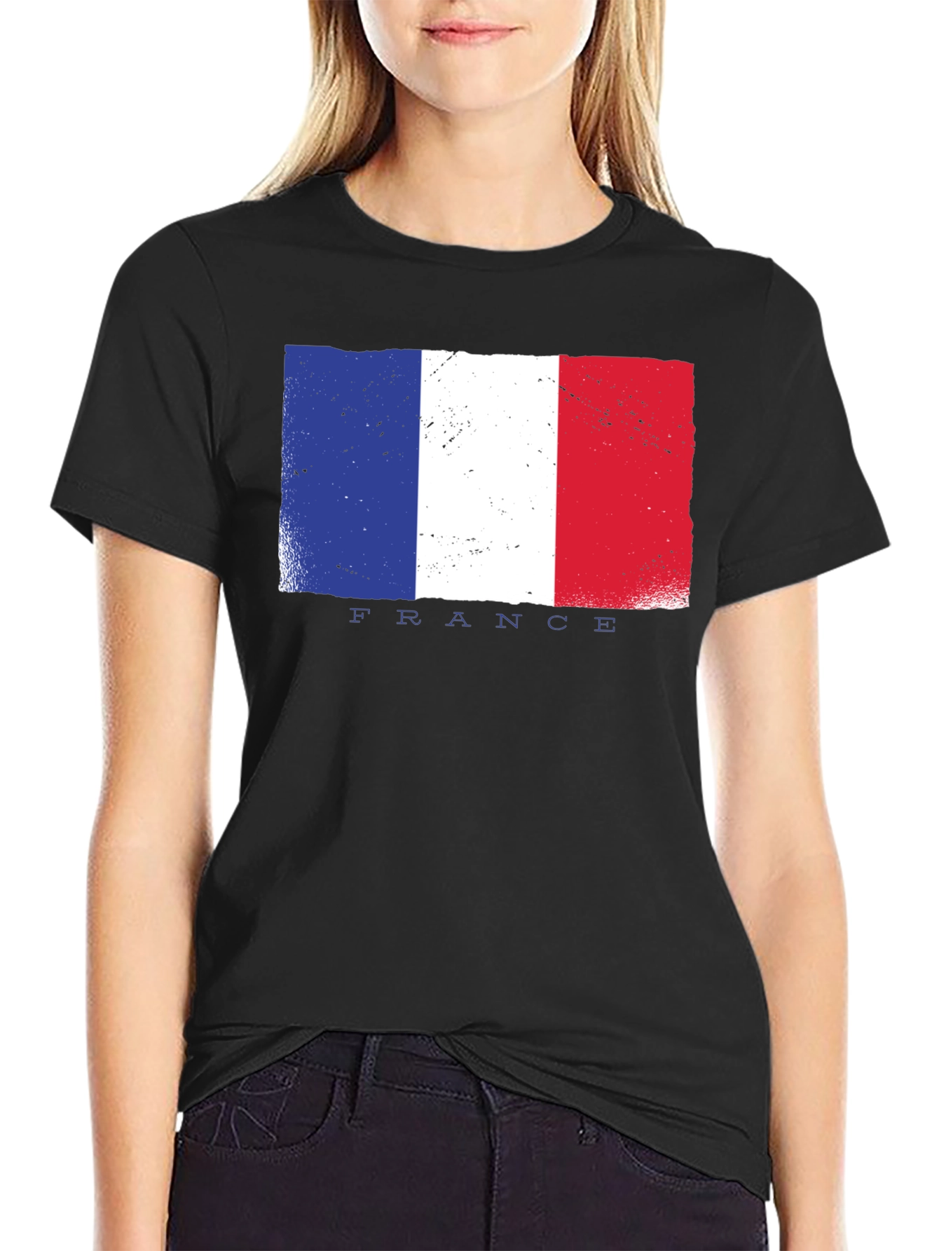France Flag Graphic Tee - Black Cotton T-Shirt