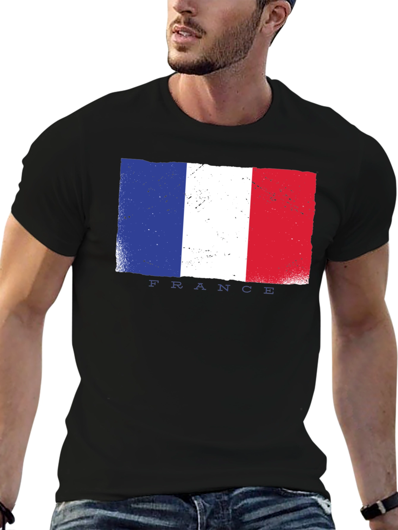 France Flag Graphic Tee - Black Cotton T-Shirt