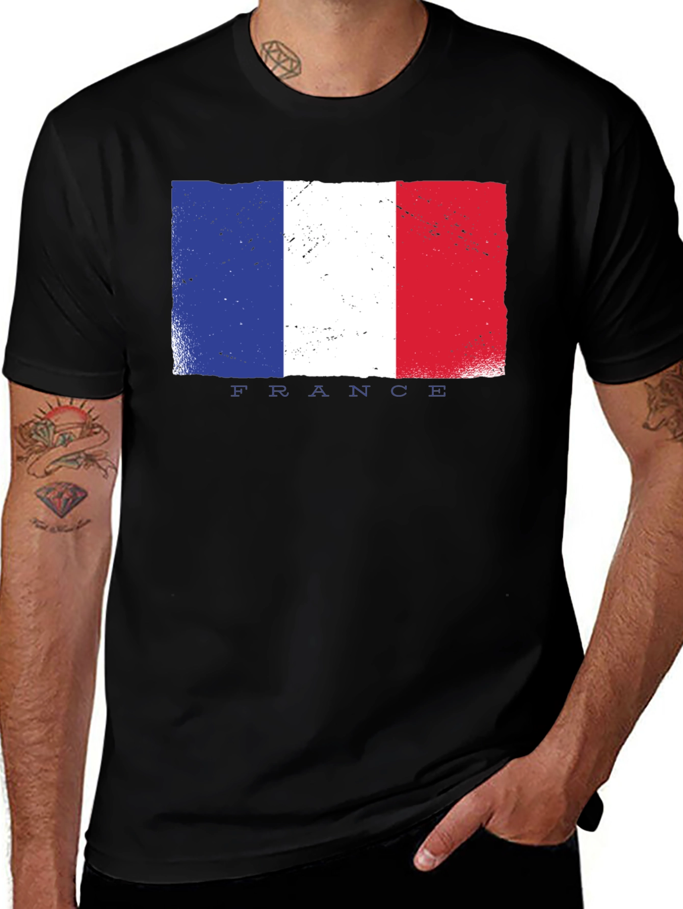 France Flag Graphic Tee - Black Cotton T-Shirt