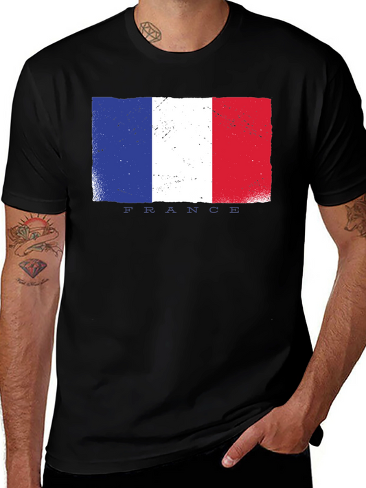 France Flag Graphic Tee - Black Cotton T-Shirt