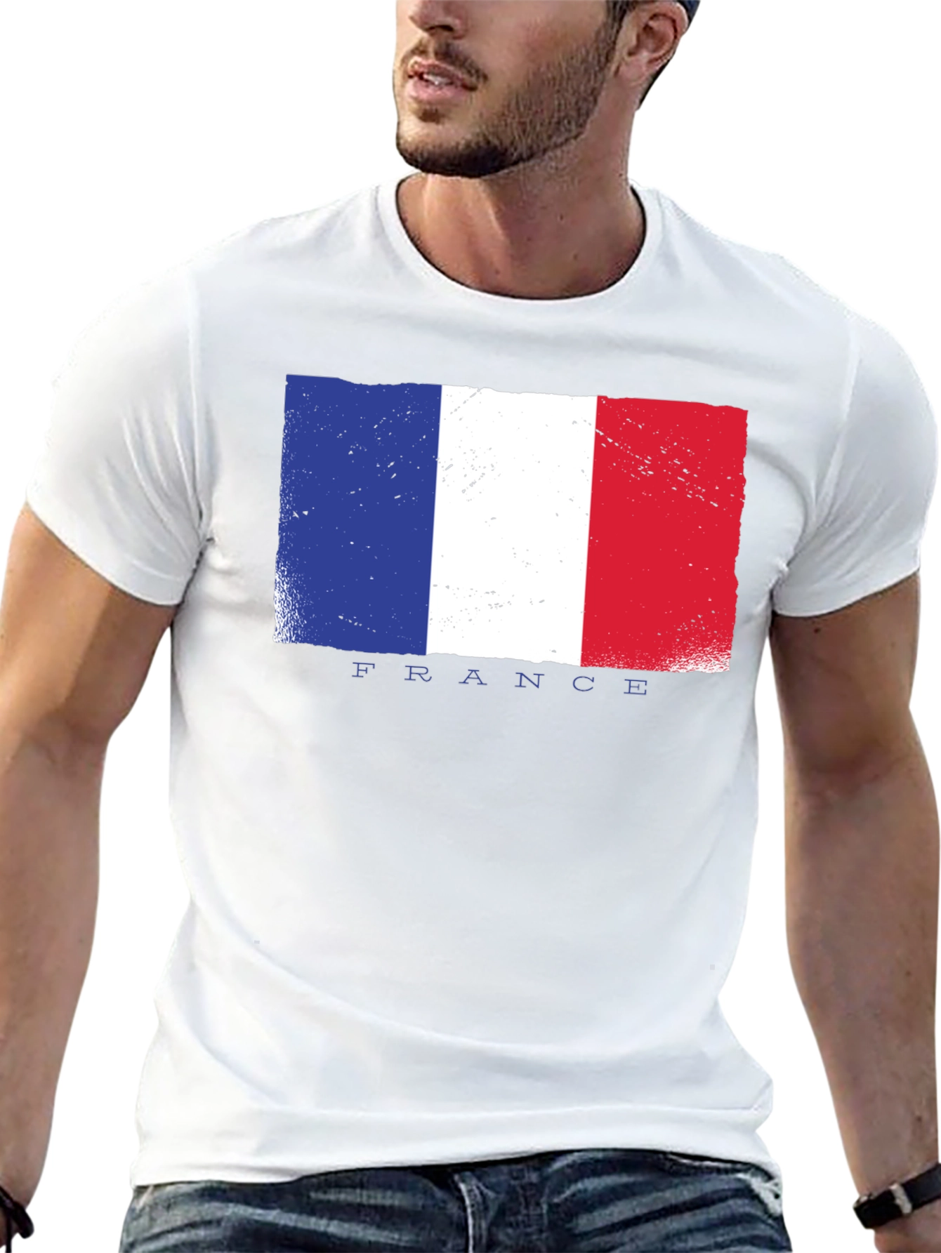 France Flag Graphic Tee - Black Cotton T-Shirt