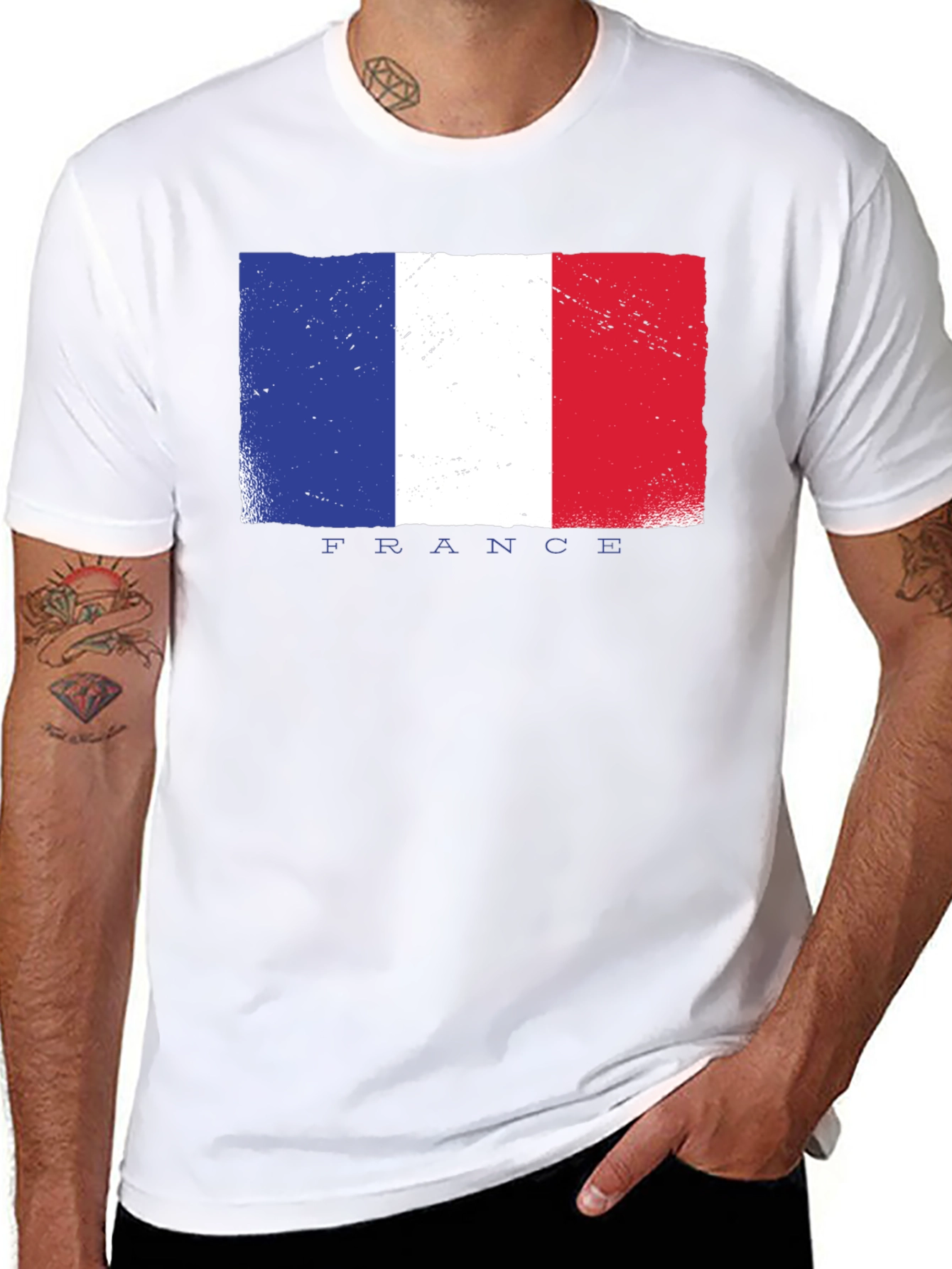 France Flag Graphic Tee - Black Cotton T-Shirt