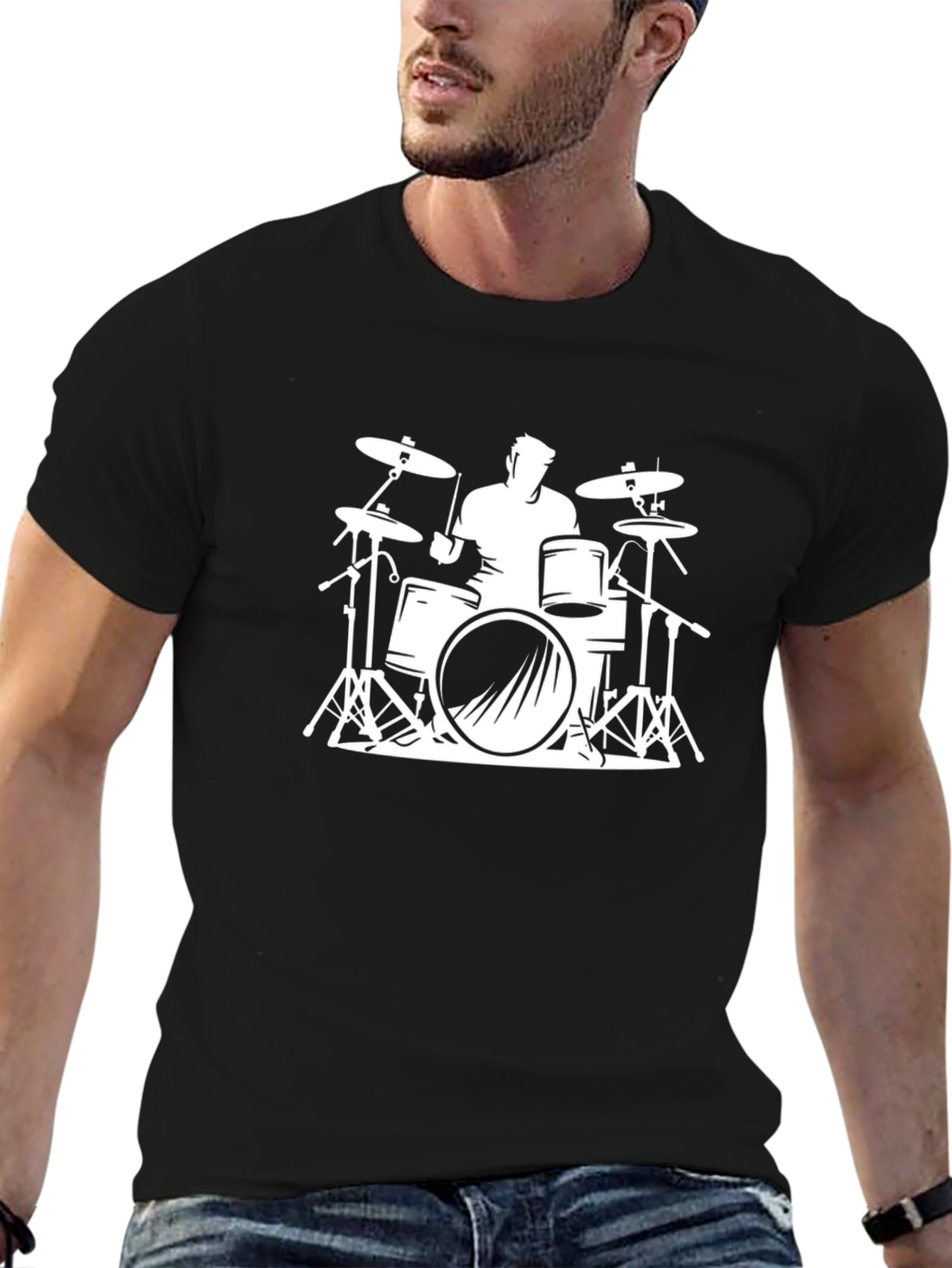 Drummer Graphic Tee - Black Cotton T-Shirt