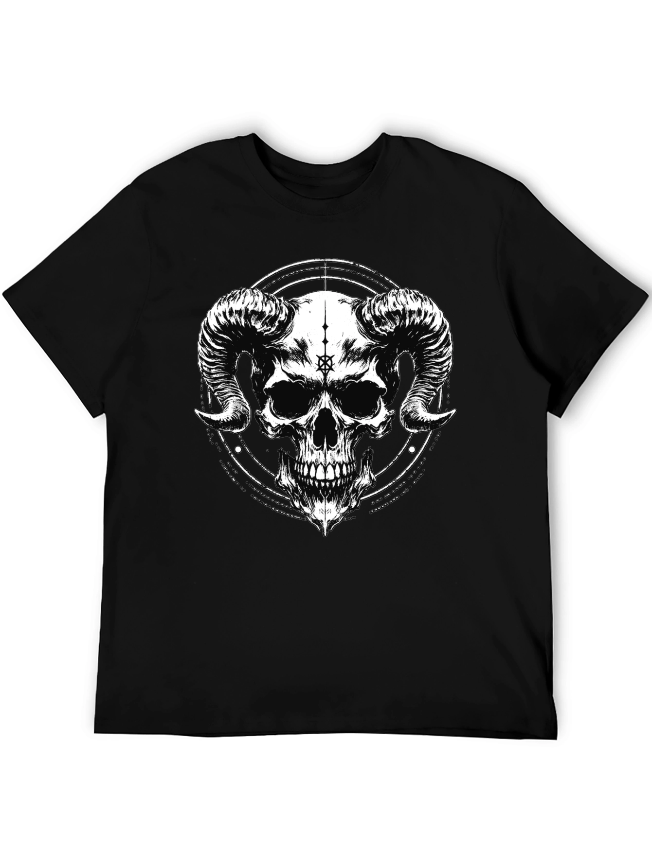 Dark Skull Horns Graphic Black T-Shirt
