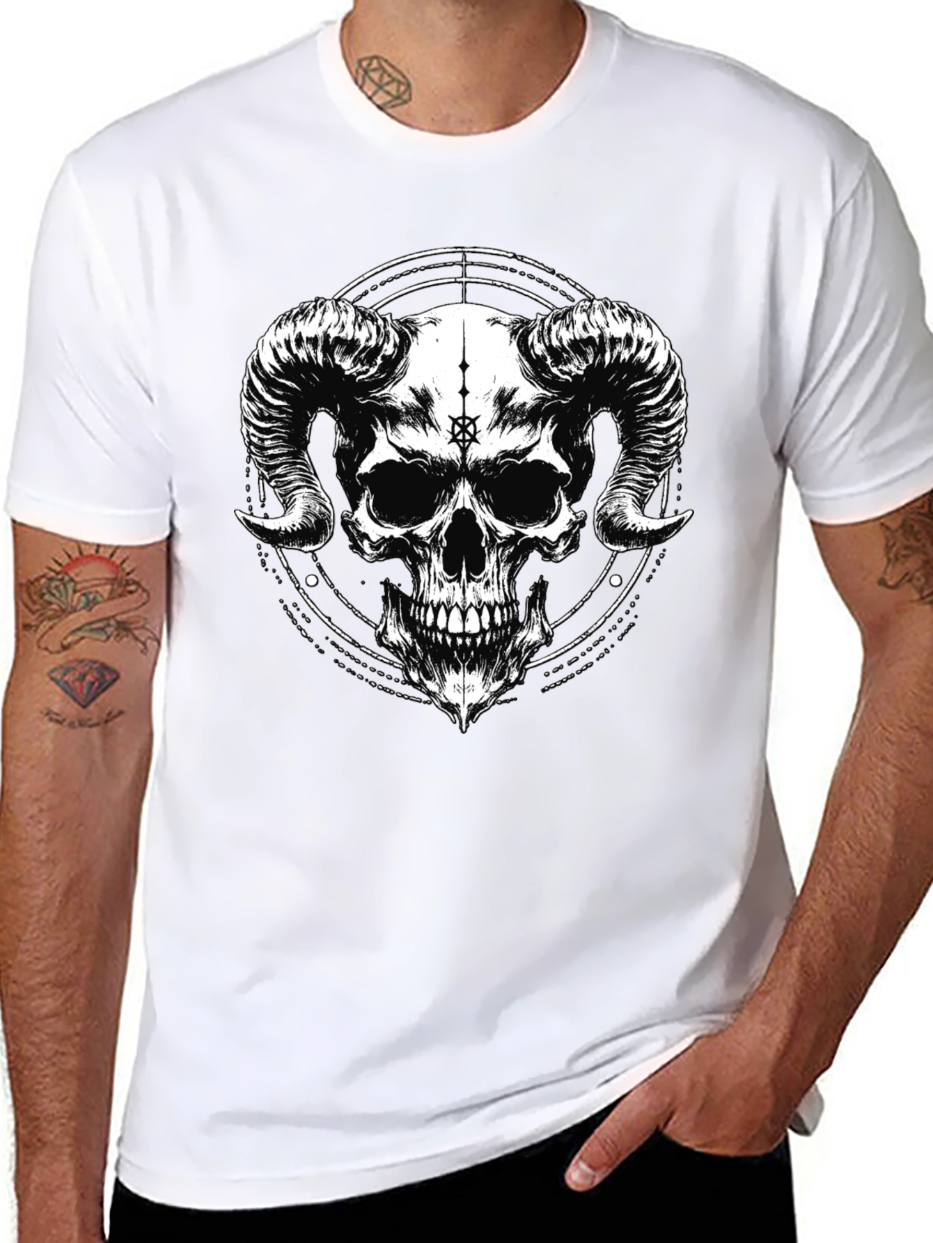 Dark Skull Horns Graphic Black T-Shirt