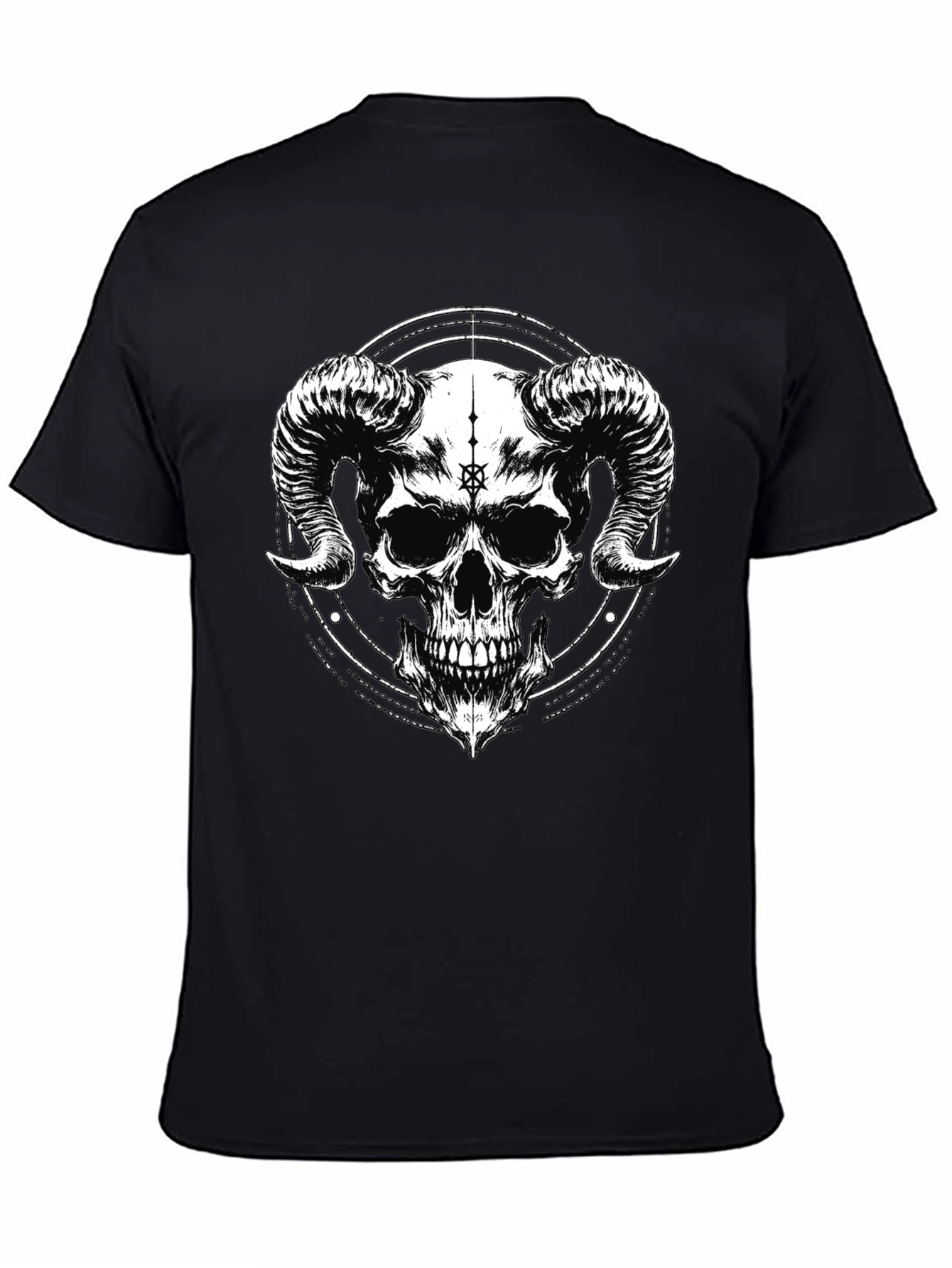 Dark Skull Horns Graphic Black T-Shirt