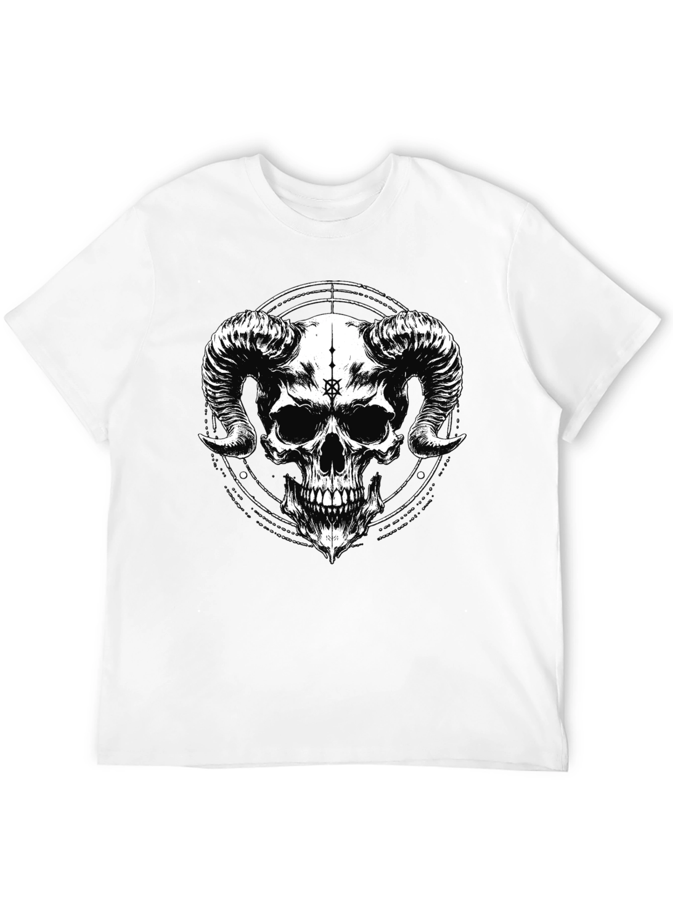 Dark Skull Horns Graphic Black T-Shirt