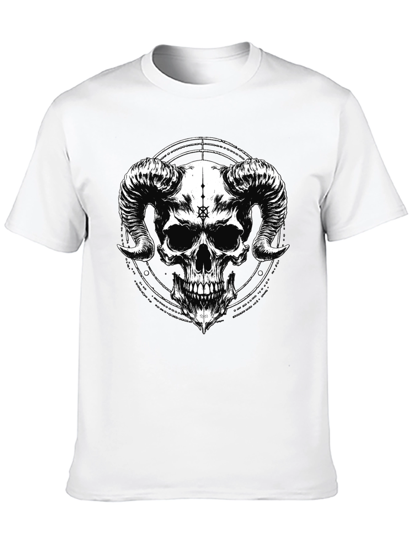 Dark Skull Horns Graphic Black T-Shirt
