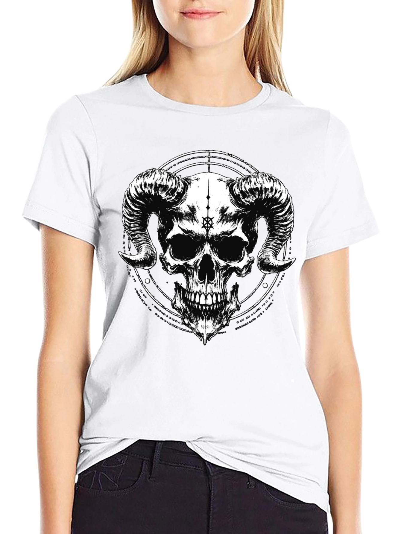 Dark Skull Horns Graphic Black T-Shirt
